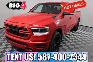 Athletic and muscular, our 2022 RAM 1500 Sport Crew Cab 4X4 has a bold spirit that can bring out your best in Flame Red! Motivated by a 5.7 Litre HEMI V8 serving up 395hp matched to an 8 Speed Automatic transmission for premium pulling power. This Four Wheel Drive truck is a fierce performer with heavy-duty shocks to handle big jobs, and it scores approximately 10.5L/100km on the highway. Designed to dominate, our RAM 1500 has a bold design with LED lighting, fog lamps, 20-inch alloy wheels, heated power-folding mirrors, and a damped tailgate.

Our Sport cabin helps lift your spirits with comfortable heated cloth front seats, 12-way power for the driver, a heated leather steering wheel, air conditioning, power-adjustable pedals, keyless access, pushbutton ignition, remote start, cruise control, and the digital benefits of Uconnect 5 technology. Highlights include a 12-inch touchscreen, full-colour navigation, Android Auto, Apple CarPlay, Bluetooth, voice recognition, and a six-speaker sound system. Theres clever storage to help you stay organized, too!

RAM supports your safety with a backup camera, forward collision warning, automatic braking, electronic stability control, traction control, hill-start assist, tire-pressure monitoring, trailer-sway damping, advanced multistage airbags, and more. Youre ready to rock when youre driving our RAM 1500 Sport! Save this Page and Call for Availability. We Know You Will Enjoy Your Test Drive Towards Ownership!