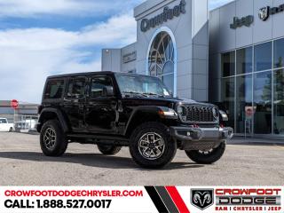 <b>Heavy Duty Suspension,  Climate Control,  Wi-Fi Hotspot,  Tow Equipment,  Fog Lamps!</b><br> <br> <br> <br><b>**Includes Jeep Wave Program - 3 Years Of Free Oil Changes - 3 Years Of Free Tire Rotations - Up To 8 Years Rental & Trip Interruption Coverage</b> <br><br>  Whether youre concurring a highway mountain pass or challenging off-road trail, this reliable Jeep Wrangler is ready to get you there with style. <br> <br>No matter where your next adventure takes you, this Jeep Wrangler is ready for the challenge. With advanced traction and handling capability, sophisticated safety features and ample ground clearance, the Wrangler is designed to climb up and crawl over the toughest terrain. Inside the cabin of this Wrangler offers supportive seats and comes loaded with the technology you expect while staying loyal to the style and design youve come to know and love.<br> <br> This black SUV  has a 8 speed automatic transmission and is powered by a  285HP 3.6L V6 Cylinder Engine.<br> <br> Our Wranglers trim level is Rubicon. Stepping up to this Wrangler Rubicon rewards you with incredible off-roading capability, thanks to heavy duty suspension, class II towing equipment that includes a hitch and trailer sway control, front active and rear anti-roll bars, upfitter switches, locking front and rear differentials, and skid plates for undercarriage protection. Interior features include an 8-speaker Alpine audio system, voice-activated dual zone climate control, front and rear cupholders, and a 12.3-inch infotainment system with smartphone integration and mobile internet hotspot access. Additional features include cruise control, a leatherette-wrapped steering wheel, proximity keyless entry, and even more. This vehicle has been upgraded with the following features: Heavy Duty Suspension,  Climate Control,  Wi-fi Hotspot,  Tow Equipment,  Fog Lamps,  Cruise Control,  Rear Camera. <br><br> <br/> Weve discounted this vehicle $3834. Incentives expire 2024-07-02.  See dealer for details. <br> <br><h3><a href=https://www.crowfootdodgechrysler.com/tools/autoverify/finance.htm>Click here for instant pre-approval!</a></h3><br>

We pride ourselves in consistently exceeding our customers expectations. Please dont hesitate to give us a call.<br> Come by and check out our fleet of 80+ used cars and trucks and 120+ new cars and trucks for sale in Calgary.  o~o  Vehicle pricing offer shown expire 2024-05-31.