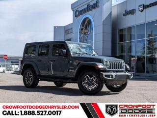 <b>Heated Seats,  Heated Steering Wheel,  Remote Start,  Navigation,  Heavy Duty Suspension!</b><br> <br> <br> <br><b>**Includes Jeep Wave Program - 3 Years Of Free Oil Changes - 3 Years Of Free Tire Rotations - Up To 8 Years Rental & Trip Interruption Coverage</b> <br><br>  A product of tireless innovation and timeless style, this 2024 Wrangler exhilarates with toughness, reliability, and proven capability. <br> <br>No matter where your next adventure takes you, this Jeep Wrangler is ready for the challenge. With advanced traction and handling capability, sophisticated safety features and ample ground clearance, the Wrangler is designed to climb up and crawl over the toughest terrain. Inside the cabin of this Wrangler offers supportive seats and comes loaded with the technology you expect while staying loyal to the style and design youve come to know and love.<br> <br> This black SUV  has a 8 speed automatic transmission and is powered by a  285HP 3.6L V6 Cylinder Engine.<br> <br> Our Wranglers trim level is Sahara. This Wrangler Sahara features incredible off-roading capability, thanks to heavy duty suspension, towing equipment that includes trailer sway control, and skid plates for undercarriage protection. Interior features include heated front seats with lumbar support, a heated steering wheel, an 8-speaker Alpine audio system, voice-activated dual zone climate control, front and rear cupholders, and a 12.3-inch infotainment system with navigation, smartphone integration and mobile internet hotspot access. Additional features include a convertible top with fixed rollover protection, cruise control, proximity keyless entry with remote start, and even more. This vehicle has been upgraded with the following features: Heated Seats,  Heated Steering Wheel,  Remote Start,  Navigation,  Heavy Duty Suspension,  Climate Control,  Wi-fi Hotspot. <br><br> <br/> Weve discounted this vehicle $3684. Incentives expire 2024-07-02.  See dealer for details. <br> <br><h3><a href=https://www.crowfootdodgechrysler.com/tools/autoverify/finance.htm>Click here for instant pre-approval!</a></h3><br>

We pride ourselves in consistently exceeding our customers expectations. Please dont hesitate to give us a call.<br> Come by and check out our fleet of 80+ used cars and trucks and 120+ new cars and trucks for sale in Calgary.  o~o  Vehicle pricing offer shown expire 2024-05-31.