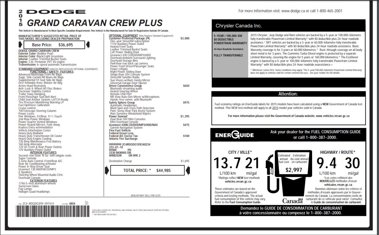 2015 Dodge Grand Caravan Crew PLUS+PWR Doors+GPS+Camera+Roof+CLEAN CARFAX - Photo #15