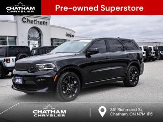 2021 Dodge Durango 4D Sport Utility SXT DB Black Crystal Clearcoat AWD, Black Headlamp Bezels, Black Headliner, Blacktop Package, Body-Colour Lower Fascia, Body-Colour Rear Fascia, Body-Colour Shark Fin Antenna, Body-Colour Sill Moulding, Body-Colour Wheel Lip Moulding, Bright Dual Rear Exhaust Tips, Bright Side Roof Rails, Comfort Seating Group, Delete Roof Rack, Front Heated Seats, Gloss Black Badges, Gloss Black Exterior Mirrors, Gloss Black Grille w/Granite Inner, Heated Steering Wheel, Integrated Roof Rail Crossbars, Park-Sense Rear Park Assist System, Popular Equipment Group, Power 4-Way Driver Lumbar Adjust, Power 8-Way Adjustable Driver Seat, Quick Order Package 2BB, Satin Black Dodge Tail Lamp Badge, Wheels: 20 x 8 Black Noise Aluminum. AWD Pentastar 3.6L V6 VVT 8-Speed Automatic<br><br><br>Here at Chatham Chrysler, our Financial Services Department is dedicated to offering the service that you deserve. We are experienced with all levels of credit and are looking forward to sitting down with you. Chatham Chrysler Proudly serves customers from London, Ridgetown, Thamesville, Wallaceburg, Chatham, Tilbury, Essex, LaSalle, Amherstburg and Windsor with no distance being ever too far! At Chatham Chrysler, WE CAN DO IT!