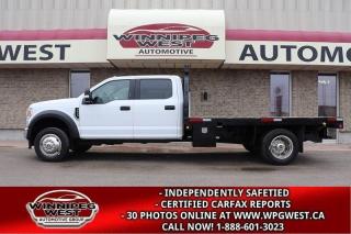 **Cash Price: $68,800.  PLUS, PST & GST. NO ADMINISTRATION FEES!!   LOW INTEREST RATE LEASING AVAILABLE OAC!  

VERY HARD TO FIND & STILL AS NEW, HEAVY DUTY 2022 Ford F-550 CREW CAB XLT DUALLY 4X4 WITH 12FT FLAT DECK, 19,500LBS GVW,  THE FORD 7.3L GODZILLA ENGINE, VERY CLEAN & WORK READY!

READY FOR ALL YOUR BIG WORK NEEDS WITH ALL YOUR CREW - VERY CLEAN WELL SERVICED, LOADED WITH THE RIGHT EQUIPMENT, NEW GENERATION 2022 FORD F-550 HEAVY DUTY XLT CREW CAB 7.3L V-8 WITH THE NEW 10-SPEED TRANSMISSION AND 12 FT FLAT DECK DUALLY WITH 2 STAGE 4X4!!

- Fords New 7.3L Godzilla V8 Engine (producing  430 horsepower and a best-in-class 475 ft-lbs torque)
- All New 10-Speed automatic with standard PTO option
- 2 stage electronic shift on the fly 4x4 
- Dually Wheels
- Heavy Duty GVW - 19,500lbs GVW
- 6-passenger full crew seating 
- Power Drivers seating
- Power Pedals
- Premium Big Screen Audio system with AUX, dual USB and Satellite radio 
- 4G LTE WiFi Mobile Hotspot Internet Access
- Android Auto / Apple Car Play
- Bluetooth phone connectivity 
- Full Power group
- Remote entry 
- Factory remote starter
- Easy clean flooring 
- XLT Value Package
- Payload Plus Package 
- Up fitter interface module 
- HD tow package with factory brake controller and tow mirrors
- Multiple Auxiliary switches 
- Cab Clearance lights
- XLT Chrome Appearance package
- Very nice 12 FT Sunrise Flat deck with underside tool box and flipover hitch
- Under-deck spare holder 
- Headache rack at flat deck width 
- Chrome Pacific Dually wheels dress up caps on NEAR NEW 19.5" HD Wheels
- Read below for more info... 

ATTENTION ALL SERVICE/TRADES /CONSTRUCTION COMPANIES/COOPS/AG SERVICES AND RMS! READY TO GO, EXCEPTIONALLY CLEAN & LOW WELL CARED FOR KMS, WELL EQUIPPED HD FLAT DECK TRUCK - RARE AND HARD TO FIND CREW CAB F-550 FLAT DECK DUALLY 4X4, WITH THE ALL NEW 7.3L Godzilla V8 AND NEW 10-SPEED TRANSMISSION WITH STANDARD PTO, WELL SERVICED AND CARED FOR, LOADED WITH GREAT FEATURES SELLING AT A FRACTION OF NEW!! EXCELLENT DELIVERY TRUCK AND MORE! READY FOR ALL YOUR BIG WORK NEEDS, THIS IS A GREAT FLAT DECK 4X4 DUALLY WITH HEAVY DUTY GVW CREW CAB AND READY FOR ALL YOUR BIG HD WORK NEEDS! YOU CAN SAVE BIG $$ ON THIS EXCEPTIONALLY CLEAN DECK TRUCK. New Generation 2022 Ford F-550 Heavy Duty Crew Cab Dually with the 7.3L Triton V-8 engine and 2-stage electronic shift on the fly 4x4. Sunrise heavy-duty capacity flatdeck with flipover hitch. This is a loaded XLT model with just the right number of options making this the right truck including the NEW 7.3L V-8 producing a BIG 475 lb-ft of torque matched to the all new 10-speed automatic transmission (with standard PTO) and shift on the fly electronic 2-stage 4x4. Standard options include air, tilt, cruise, PW, PL, Premium Stereo with CD, AUX, USB and Satellite input, SYNC connectivity with Bluetooth, remote entry, remote starter, HD tow package with factory brake controller, Auxiliary switches, NEW Chrome Pacific Dually caps with NEAR NEW HD tires, 19,500lbs GVW and so much more! Equipped with HD tow hitch with 7 pin connection, multi-point tow hook accessibility and lots more. This is a well cared for Low km Western Canadian truck in amazing condition and is the perfect work truck for all /or any trades people alike. 
  
Comes with a fresh Manitoba Safety Certification, a clean, No Accident Western Canadian CARFAX history report and the balance of the Ford Canada factory warranty. Selling at a small fraction of New MRSP to build this truck today with the cost of the upgrades. ON SALE NOW (HUGE VALUE!!!) Trades accepted. View at Winnipeg West Automotive Group, 5195 Portage Ave. Dealer permit # 4365, Call now 1 (888) 601-3023.