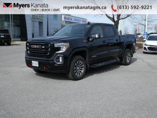 <b>Multi-Pro Tailgate,  Tonneau Cover,  Heated Seats,  Heated Steering Wheel!</b><br> <br>     This  2021 GMC Sierra 1500 is for sale today in Kanata. <br> <br>This GMC Sierra 1500 stands out against all other pickup trucks, with sharper, more powerful proportions that creates a commanding stance on and off the road. Next level comfort and technology is paired with its outstanding performance and capability. Inside, the Sierra 1500 supports you through rough terrain with expertly designed seats and a pro grade suspension. Youll find an athletic and purposeful interior, designed for your active lifestyle. Get ready to live like a pro in this amazing GMC Sierra 1500! This  Crew Cab 4X4 pickup  has 61,425 kms. Its  onyx black in colour  . It has an automatic transmission and is powered by a  420HP 6.2L 8 Cylinder Engine. <br> <br> Our Sierra 1500s trim level is AT4. Upgrading to this Sierra 1500 AT4 is an excellent choice as it comes loaded with leather heated and cooled seats, unique aluminum wheels, remote engine start, an off road suspension package, LED cargo box lighting with a spray in bed liner, a large 8 inch touchscreen display paired with Apple CarPlay and Android Auto, bluetooth streaming audio and is 4G LTE capable. Additional features include a heated leather wrapped steering wheel, power-adjustable heated side mirrors, remote keyless entry with push button start, HD rear vision camera, StabiliTrak with hill descent control, signature LED lighting, 10-way power seats, a CornerStep rear bumper and a GMC ProGrade trailering system for added convenience. This vehicle has been upgraded with the following features: Multi-pro Tailgate,  Tonneau Cover,  Heated Seats,  Heated Steering Wheel. <br> <br>To apply right now for financing use this link : <a href=https://www.myerskanatagm.ca/finance/ target=_blank>https://www.myerskanatagm.ca/finance/</a><br><br> <br/><br>Price is plus HST and licence only.<br>Book a test drive today at myerskanatagm.ca<br>*LIFETIME ENGINE TRANSMISSION WARRANTY NOT AVAILABLE ON VEHICLES WITH KMS EXCEEDING 140,000KM, VEHICLES 8 YEARS & OLDER, OR HIGHLINE BRAND VEHICLE(eg. BMW, INFINITI. CADILLAC, LEXUS...)<br> Come by and check out our fleet of 40+ used cars and trucks and 120+ new cars and trucks for sale in Kanata.  o~o