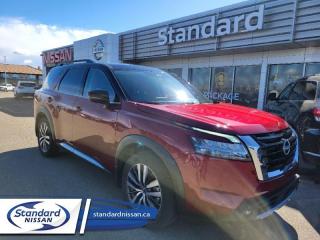 <b>Cooled Seats,  Bose Premium Audio,  HUD,  Wireless Charging,  Sunroof!</b><br> <br>  Compare at $48599 - Our Price is just $47677! <br> <br>   You can return to your rugged roots in this 2022 Nissan Pathfinder. This  2022 Nissan Pathfinder is for sale today in Swift Current. <br> <br>With all the latest safety features, all the latest innovations for capability, and all the latest connectivity and style features you could want, this 2022 Pathfinder is ready for every adventure. Whether its the urban city-scape, or the backcountry trail, this 2022 Pathfinder was designed to tackle it with grace. If you have an active family, they deserve all the comfort, style, and capability of the 2022 Pathfinder.This  SUV has 57,948 kms. Its  tone emb in colour  . It has a 9 speed automatic transmission and is powered by a  284HP 3.5L V6 Cylinder Engine. <br> <br> Our Pathfinders trim level is Platinum. This Pathfinder Platinum trim adds top of the line comfort features such as a heads up display, Bose Premium Audio System, wireless AppleCarplay and Android Auto, heated and cooled quilted leather trimmed seats, and heated second row captains chairs. This family SUV is ready for the city or the trail with modern features such as NissanConnect with navigation, touchscreen, and voice command, Apple CarPlay and Android Auto, paddle shifters, Class III towing equipment with hitch sway control, automatic locking hubs, a 120V outlet, alloy wheels, automatic LED headlamps, and fog lamps. Keep your family safe and comfortable with a heated leather steering wheel, driver memory settings, a dual row sunroof, a proximity key with proximity cargo access, smart device remote start, power liftgate, collision mitigation, lane keep assist, blind spot intervention, front and rear parking sensors, and a 360 degree camera. This vehicle has been upgraded with the following features: Cooled Seats,  Bose Premium Audio,  Hud,  Wireless Charging,  Sunroof,  Navigation,  Heated Seats. <br> <br>To apply right now for financing use this link : <a href=https://www.standardnissan.ca/finance/apply-for-financing/ target=_blank>https://www.standardnissan.ca/finance/apply-for-financing/</a><br><br> <br/><br>Why buy from Standard Nissan in Swift Current, SK? Our dealership is owned & operated by a local family that has been serving the automotive needs of local clients for over 110 years! We rely on a reputation of fair deals with good service and top products. With your support, we are able to give back to the community. <br><br>Every retail vehicle new or used purchased from us receives our 5-star package:<br><ul><li>*Platinum Tire & Rim Road Hazzard Coverage</li><li>**Platinum Security Theft Prevention & Insurance</li><li>***Key Fob & Remote Replacement</li><li>****$20 Oil Change Discount For As Long As You Own Your Car</li><li>*****Nitrogen Filled Tires</li></ul><br>Buyers from all over have also discovered our customer service and deals as we deliver all over the prairies & beyond!#BetterTogether<br> Come by and check out our fleet of 40+ used cars and trucks and 40+ new cars and trucks for sale in Swift Current.  o~o
