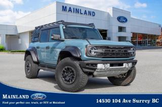 <p><strong><span style=font-family:Arial; font-size:18px;>Ready to take the wheel and hit the open road? Come explore our amazing selection of vehicles at our dealership today! Among our treasures is a 2022 Ford Bronco Raptor, a used SUV that embodies a spirit of adventure wrapped in a beautiful teal exterior..</span></strong></p> <p><strong><span style=font-family:Arial; font-size:18px;>At Mainland Ford, we believe each journey should be as unique as you, and this rugged Bronco Raptor is ready to give you just that..</span></strong> <br> With a mere 16,408 km on the odometer, this vehicle is just getting warmed up.. Its powerful 3.0L 6-cylinder engine, paired with a 10-speed automatic transmission, ensures an exciting ride on any terrain.</p> <p><strong><span style=font-family:Arial; font-size:18px;>The Bronco Raptors robust traction control and ABS brakes provide the certainty you need when tackling the unknown, while the electronic stability and front wheel independent suspension guarantee a smooth journey..</span></strong> <br> Step inside and immerse yourself in comfort and convenience.. The dual-zone A/C, automatic temperature control, and heated door mirrors adjust to your preference, ensuring a comfortable ride regardless of the weather outside.</p> <p><strong><span style=font-family:Arial; font-size:18px;>The convertible hard top and roof lining add a touch of luxury, transforming every trip into a thrilling adventure..</span></strong> <br> Safety features are abundant, including dual front impact airbags, integrated roll-over protection, and an advanced exterior parking camera system, ensuring your peace of mind on every journey.. Entertainment and information are at your fingertips with the steering wheel mounted audio controls and outside temperature display.</p> <p><strong><span style=font-family:Arial; font-size:18px;>But heres a brain teaser for you: Whats better than finding your perfect car? Finding your perfect car, truck, or SUV at Mainland Ford! Not only do we offer a top-tier selection of vehicles, but we also pride ourselves on an unbeatable customer experience..</span></strong> <br> So, why settle for ordinary when you can command the road in this versatile 2022 Ford Bronco Raptor? Let this SUV be your ticket to a world of adventure.. Visit us at Mainland Ford today and explore the extraordinary</p><hr />
<p><br />
<br />
To apply right now for financing use this link:<br />
<a href=https://www.mainlandford.com/credit-application/>https://www.mainlandford.com/credit-application</a><br />
<br />
Looking for a new set of wheels? At Mainland Ford, all of our pre-owned vehicles are Mainland Ford Certified. Every pre-owned vehicle goes through a rigorous 96-point comprehensive safety inspection, mechanical reconditioning, up-to-date service including oil change and professional detailing. If that isnt enough, we also include a complimentary Carfax report, minimum 3-month / 2,500 km Powertrain Warranty and a 30-day no-hassle exchange privilege. Now that is peace of mind. Buy with confidence here at Mainland Ford!<br />
<br />
Book your test drive today! Mainland Ford prides itself on offering the best customer service. We also service all makes and models in our World Class service center. Come down to Mainland Ford, proud member of the Trotman Auto Group, located at 14530 104 Ave in Surrey for a test drive, and discover the difference!<br />
<br />
*** All pre-owned vehicle sales are subject to a $699 documentation fee, $149 Fuel / E-Fill Surcharge, $599 Safety and Convenience Fee and $500 Finance Placement Fee (if applicable) plus applicable taxes. ***<br />
<br />
VSA Dealer# 40139</p>

<p>*All prices plus applicable taxes, applicable environmental recovery charges, documentation of $599 and full tank of fuel surcharge of $76 if a full tank is chosen. <br />Other protection items available that are not included in the above price:<br />Tire & Rim Protection and Key fob insurance starting from $599<br />Service contracts (extended warranties) for coverage up to 7 years and 200,000 kms starting from $599<br />Custom vehicle accessory packages, mudflaps and deflectors, tire and rim packages, lift kits, exhaust kits and tonneau covers, canopies and much more that can be added to your payment at time of purchase<br />Undercoating, rust modules, and full protection packages starting from $199<br />Financing Fee of $500 when applicable<br />Flexible life, disability and critical illness insurances to protect portions of or the entire length of vehicle loan</p>