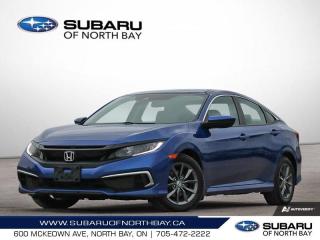 <b>Sunroof,  Remote Start,  Heated Seats,  Apple CarPlay,  Android Auto!</b><br> <br>    The confident styling and impressive performance of this 2021 Honda Civic solidifies its sports car inspired evolution. This  2021 Honda Civic Sedan is for sale today in North Bay. <br> <br>With harmonious power, excellent handling capability, plus its engaging driving dynamic, this 2021 Honda Civic is a highly compelling choice in the eco-friendly compact car segment. Regardless of your style preference or driving habits, this impressive Honda Civic will perfectly suit your wants and needs. The Civic offers the right amount of cargo space, an aggressive exterior design with sporty and sleek body lines, plus a comfortable and ergonomic interior layout that works well with all family sizes. This Civic easily makes a bold statement without saying a word! This  sedan has 86,904 kms. Its  blue in colour  . It has a cvt transmission and is powered by a  158HP 2.0L 4 Cylinder Engine.  This unit has some remaining factory warranty for added peace of mind. <br> <br> Our Civic Sedans trim level is EX. This EX Civic adds a power moonroof, proximity key, aluminum wheels, blind spot display, and remote start to the LX features like collision mitigation with forward collision warning, lane keep assist with road departure mitigation, adaptive cruise control, straight driving assist for slopes, and automatic highbeams you normally only expect with a higher price. The interior is as comfy and advanced as you need with heated front seats, remote start, Apple CarPlay, Android Auto, Bluetooth, Siri EyesFree, WiFi tethering, steering wheel with cruise and audio controls, multi-angle rearview camera, 7 inch driver information display, and automatic climate control. The exterior has some great style with a refreshed grille, independent suspension, heated power side mirrors, and LED taillamps. This vehicle has been upgraded with the following features: Sunroof,  Remote Start,  Heated Seats,  Apple Carplay,  Android Auto,  Lane Keep Assist,  Collision Mitigation. <br> <br>To apply right now for financing use this link : <a href=https://www.subaruofnorthbay.ca/tools/autoverify/finance.htm target=_blank>https://www.subaruofnorthbay.ca/tools/autoverify/finance.htm</a><br><br> <br/><br> Buy this vehicle now for the lowest bi-weekly payment of <b>$148.05</b> with $0 down for 96 months @ 5.99% APR O.A.C. ( Plus applicable taxes -  Plus applicable fees   ).  See dealer for details. <br> <br>Subaru of North Bay has been proudly serving customers in North Bay, Sturgeon Falls, New Liskeard, Cobalt, Haileybury, Kirkland Lake and surrounding areas since 1987. Whether you choose to visit in person or shop online, youll find a huge selection of new 2022-2023 Subaru models as well as certified used vehicles of all makes and models. </br>The advertised price is for financing purchases only. All cash purchases will be subject to an additional surcharge of $2,501.00. This advertised price also does not include taxes and licensing fees.<br> Come by and check out our fleet of 20+ used cars and trucks and 40+ new cars and trucks for sale in North Bay.  o~o