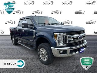 Blue 2019 Ford F-250SD XLT 4D Crew Cab Power Stroke 6.7L V8 DI 32V OHV Turbodiesel TorqShift 6-Speed Automatic 4WD 4WD, 4-Wheel Disc Brakes, 7 Speakers, 8-Way Power Driver Seat/Lumbar Adjuster, ABS brakes, Air Conditioning, AM/FM radio: SiriusXM, Autolock/Auto Unlock, Block heater, Brake assist, Bumpers: chrome, Cloth 40/20/40 Split Bench Seat w/Recline, Compass, Delay-off headlights, Driver door bin, Driver vanity mirror, Dual front impact airbags, Dual front side impact airbags, Electronic Stability Control, Emergency communication system: 911 Assist, Exterior Parking Camera Rear, Fog Lamps, Front anti-roll bar, Front reading lights, Fully automatic headlights, GVWR: 4,490 kgs (9,900 lbs) Downgrade Package, Illuminated entry, Low tire pressure warning, Outside temperature display, Overhead airbag, Overhead console, Panic alarm, Passenger vanity mirror, Power steering, Power windows, Power-Adjustable Gas & Brake Pedals, Radio data system, Radio: Premium AM/FM/MP3 Stereo w/Digital Clock, Rear reading lights, Remote keyless entry, Reverse Sensing System, SecuriCode Drivers Side Keyless Entry Keypad, Security system, Speed control, Steering wheel mounted audio controls, SYNC Communications & Entertainment System, Tachometer, Telescoping steering wheel, Tilt steering wheel, Traction control, Trip computer, Wheels: 18 Sparkle Silver Painted Cast Aluminum, XLT Value Package.<p> </p>

<h4>VALUE+ CERTIFIED PRE-OWNED VEHICLE</h4>

<p>36-point Provincial Safety Inspection<br />
172-point inspection combined mechanical, aesthetic, functional inspection including a vehicle report card<br />
Warranty: 30 Days or 1500 KMS on mechanical safety-related items and extended plans are available<br />
Complimentary CARFAX Vehicle History Report<br />
2X Provincial safety standard for tire tread depth<br />
2X Provincial safety standard for brake pad thickness<br />
7 Day Money Back Guarantee*<br />
Market Value Report provided<br />
Complimentary 3 months SIRIUS XM satellite radio subscription on equipped vehicles<br />
Complimentary wash and vacuum<br />
Vehicle scanned for open recall notifications from manufacturer</p>

<p>SPECIAL NOTE: This vehicle is reserved for AutoIQs retail customers only. Please, No dealer calls. Errors & omissions excepted.</p>

<p>*As-traded, specialty or high-performance vehicles are excluded from the 7-Day Money Back Guarantee Program (including, but not limited to Ford Shelby, Ford mustang GT, Ford Raptor, Chevrolet Corvette, Camaro 2SS, Camaro ZL1, V-Series Cadillac, Dodge/Jeep SRT, Hyundai N Line, all electric models)</p>

<p>INSGMT</p>