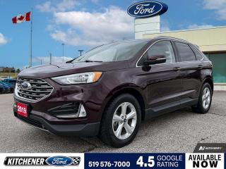 Burgundy Velvet Metallic Tinted Clearcoat 2019 Ford Edge SEL 4D Sport Utility EcoBoost 2.0L I4 GTDi DOHC Turbocharged VCT 8-Speed Automatic FWD 4-Wheel Disc Brakes, 9 Speakers, ABS brakes, Air Conditioning, Alloy wheels, AM/FM radio: SiriusXM, AppLink/Apple CarPlay and Android Auto, Auto High-beam Headlights, Auto-dimming Rear-View mirror, Automatic temperature control, Axle Ratio: TBA, Block heater, Brake assist, Bumpers: body-colour, Cold Weather Package, Compass, Delay-off headlights, Driver door bin, Driver vanity mirror, Dual front impact airbags, Dual front side impact airbags, Electronic Stability Control, Emergency communication system: SYNC 3 911 Assist, Equipment Group 201A, Four wheel independent suspension, Front & Rear Floor Liners, Front anti-roll bar, Front Bucket Seats, Front dual zone A/C, Front fog lights, Front Heated ActiveX Seating Material Bucket Seats, Front reading lights, Fully automatic headlights, Heated door mirrors, Heated front seats, Heated Steering Wheel, Illuminated entry, Knee airbag, Low tire pressure warning, Occupant sensing airbag, Outside temperature display, Overhead airbag, Overhead console, Panic alarm, Passenger door bin, Passenger vanity mirror, Power door mirrors, Power driver seat, Power Liftgate, Power passenger seat, Power steering, Power windows, Radio: AM/FM Stereo/MP3 Capable, Rain sensing wipers, Rear anti-roll bar, Rear Parking Sensors, Rear reading lights, Rear window defroster, Rear window wiper, Remote keyless entry, Roof rack: rails only, Speed control, Speed-Sensitive Wipers, Split folding rear seat, Spoiler, Steering wheel mounted audio controls, SYNC 3 Communications & Entertainment System, Tachometer, Telescoping steering wheel, Tilt steering wheel, Traction control, Trip computer, Turn signal indicator mirrors, Variably intermittent wipers, Wheels: 18 Split-Spoke Sparkle Silver-Painted, Windshield Wiper De-Icer.


Reviews:
  * Owners say they appreciate the easy-to-use technology and enjoy a comfortable drive in most conditions. Expect a pleasing punch from the 2.7L engine, which sportier drivers seem to enjoy. The updated infotainment system is easy to learn, even for first-time touchscreen users. Source: autoTRADER.ca