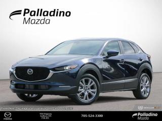 <b>Adaptive Cruise Control,  Heated Steering Wheel,  Aluminum Wheels,  Heated Seats,  Apple CarPlay!</b><br> <br> <br> <br>  The low platform of this CX-30 makes loading easy, and the generous cargo area leaves you and your passengers with ample space for all of your belongings. <br> <br>Designed for an effortless drive, the luxurious CX-30 is sure to impress. Its refined cabin is quiet, instilling a feeling of tranquility behind the wheel. With plenty of cabin space, this gorgeous compact SUV is ready to handle any task you put in front of it. Innovative performance is not just about power, its about a responsive and engaging drive that connects you to the road.<br> <br> This 42m deepcrysta SUV  has an automatic transmission and is powered by a  2.5L I4 16V GDI DOHC engine.<br> <br> Our CX-30s trim level is GS. Step things up with this CX-30 GS, which reward you with unique alloy wheels, adaptive cruise control, a heated steering wheel, heated front seats, 60-40 folding bench rear seats, proximity key with push button start, an 8-speaker Mazda Harmonic Acoustics audio system, Apple CarPlay, Android Auto, and an 8.8-inch infotainment screen. Additional features include active lane keeping assist, lane departure warning, rear cross-traffic alert with automatic emergency braking, blind spot monitoring, rear cross traffic alert, front and rear cupholders, smart device remote engine start, LED headlights with perimeter approach lights, and even more! This vehicle has been upgraded with the following features: Adaptive Cruise Control,  Heated Steering Wheel,  Aluminum Wheels,  Heated Seats,  Apple Carplay,  Android Auto,  Blind Spot Detection. <br><br> <br>To apply right now for financing use this link : <a href=https://www.palladinomazda.ca/finance/ target=_blank>https://www.palladinomazda.ca/finance/</a><br><br> <br/>    Incentives expire 2024-04-30.  See dealer for details. <br> <br>Palladino Mazda in Sudbury Ontario is your ultimate resource for new Mazda vehicles and used Mazda vehicles. We not only offer our clients a large selection of top quality, affordable Mazda models, but we do so with uncompromising customer service and professionalism. We takes pride in representing one of Canadas premier automotive brands. Mazda models lead the way in terms of affordability, reliability, performance, and fuel efficiency.<br> Come by and check out our fleet of 80+ used cars and trucks and 80+ new cars and trucks for sale in Sudbury.  o~o