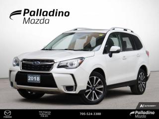 <b>Low Mileage, Navigation,  Adaptive Cruise Control,  Sunroof,  Bluetooth,  Heated Seats!<br> <br></b><br>     With the safety to be able to protect you and your family, along with passenger-ready versatility, your adventures can be shared with the ones you love. This  2018 Subaru Forester is fresh on our lot in Sudbury. <br> <br>This Subaru Forester is well-prepared to keep up with your life, from planned vacations to spontaneous hiking trips. The wide cargo area can accommodate four large suitcases and even the bulkiest of adventure gear. This Subaru Forester boasts an unbeatable combination of all-road and all-weather capability, superior reliability, advanced safety features, exceptional value and sheer driving enjoyment. This low mileage  SUV has just 57,127 kms. Its  crystal white tricoat in colour  . It has an automatic transmission and is powered by a  2.0L H4 16V GDI DOHC Turbo engine.  It may have some remaining factory warranty, please check with dealer for details. <br> <br> Our Foresters trim level is 2.0XT Limted w/ Eyesight. Luxury meets utility in the top-of-the-line Limited trim. It comes with a 7-inch infotainment system with navigation, Bluetooth, SiriusXM, and Harman Kardon 8-speaker premium audio, leather seats which are heated both in front and in back, a memory drivers seat, a power sunroof, a heated steering wheel, a rearview camera, dual-zone automatic climate control, a power tailgate, EyeSight driver assist technology which includes adaptive cruise control, pre-collision braking, lane keeping assist, and more. This vehicle has been upgraded with the following features: Navigation,  Adaptive Cruise Control,  Sunroof,  Bluetooth,  Heated Seats,  Premium Sound Package,  Rear View Camera. <br> <br>To apply right now for financing use this link : <a href=https://www.palladinomazda.ca/finance/ target=_blank>https://www.palladinomazda.ca/finance/</a><br><br> <br/><br>Palladino Mazda in Sudbury Ontario is your ultimate resource for new Mazda vehicles and used Mazda vehicles. We not only offer our clients a large selection of top quality, affordable Mazda models, but we do so with uncompromising customer service and professionalism. We takes pride in representing one of Canadas premier automotive brands. Mazda models lead the way in terms of affordability, reliability, performance, and fuel efficiency.The advertised price is for financing purchases only. All cash purchases will be subject to an additional surcharge of $2,501.00. This advertised price also does not include taxes and licensing fees.<br> Come by and check out our fleet of 90+ used cars and trucks and 90+ new cars and trucks for sale in Sudbury.  o~o