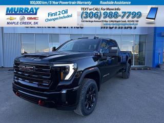 Our Diesel powered 2024 GMC Sierra 3500 AT4 Crew Cab 4X4 is ready for tough terrain and tough jobs in Onyx Black! Motivated by a TurboCharged 6.6 Litre DuraMax Diesel V8 that delivers 445hp and 910lb-ft of torque to a 10 Speed Allison Automatic transmission and ProGrade Trailering System. This Four Wheel Drive truck also has an off-road suspension with Rancho shocks, hill-descent control, and an AutoTrac two-speed transfer case to get you to almost any job site with ease. Standing out is just as simple since our Sierra 3500 shows off LED lighting, fog lamps, a MultiPro tailgate, skid plates, red recovery hooks, 18-inch alloy wheels, power-folding trailer mirrors, and a spray-on bedliner. Impressively comfortable, our AT4 cabin boasts heated/ventilated leather power front and heated rear seats, a heated leather steering wheel, dual-zone automatic climate control, cruise control, remote start, and keyless open/ignition. Modern technologies await with an 8-inch touchscreen, wireless Android Auto/Apple CarPlay, Bluetooth, WiFi compatibility, voice recognition, and a six-speaker sound system. Smart GMC safety features include an HD rear camera, ABS, StabiliTrak stability/traction control, tire-pressure monitoring, trailer sway control, a rear-seat reminder, advanced airbags, and more. Our Sierra 3500 AT4 is a premium power player with benefits like those! Save this Page and Call for Availability. We Know You Will Enjoy Your Test Drive Towards Ownership!