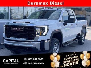 This GMC Sierra 2500HD delivers a Turbocharged Diesel V8 6.6L/ engine powering this Automatic transmission. ENGINE, DURAMAX 6.6L TURBO-DIESEL V8, B20-DIESEL COMPATIBLE (470 hp [350.5 kW] @ 2800 rpm, 975 lb-ft of torque [1322 Nm] @ 1600 rpm) Includes (K05) engine block heater.), Wireless Phone Projection for Apple CarPlay and Android Auto, Windows, power rear, express down.* This GMC Sierra 2500HD Features the Following Options *Windows, power front, drivers express up/down, Window, power front, passenger express down, Wi-Fi Hotspot capable (Terms and limitations apply. See onstar.ca or dealer for details.), Wheels, 17 (43.2 cm) painted steel, Silver, USB Ports, 2, Charge/Data ports located on instrument panel, Transfer case, two-speed, electronic shift with push button controls (Requires 4WD models.), Trailering Information Label provides max trailer ratings for tongue weight, conventional, gooseneck and 5th wheel trailering, Tires, LT245/75R17E all-season, blackwall, Tire, spare LT245/75R17E all-season, blackwall (Included and only available with (QHQ) LT245/75R17E all-season, blackwall tires with (E63) pickup bed models. Available to order when (ZW9) pickup bed delete and (QHQ) LT245/75R17E all-season, blackwall tires are ordered.), Tire Pressure Monitoring System, auto learn includes Tire Fill Alert (does not apply to spare tire).* Stop By Today *Test drive this must-see, must-drive, must-own beauty today at Capital Chevrolet Buick GMC Inc., 13103 Lake Fraser Drive SE, Calgary, AB T2J 3H5.