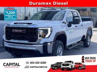 This GMC Sierra 2500HD delivers a Turbocharged Diesel V8 6.6L/ engine powering this Automatic transmission. ENGINE, DURAMAX 6.6L TURBO-DIESEL V8, B20-DIESEL COMPATIBLE (470 hp [350.5 kW] @ 2800 rpm, 975 lb-ft of torque [1322 Nm] @ 1600 rpm) Includes (K05) engine block heater.), Wireless Phone Projection for Apple CarPlay and Android Auto, Windows, power rear, express down.* This GMC Sierra 2500HD Features the Following Options *Windows, power front, drivers express up/down, Window, power front, passenger express down, Wi-Fi Hotspot capable (Terms and limitations apply. See onstar.ca or dealer for details.), Wheels, 17 (43.2 cm) painted steel, Silver, USB Ports, 2, Charge/Data ports located on instrument panel, Transfer case, two-speed, electronic shift with push button controls (Requires 4WD models.), Trailering Information Label provides max trailer ratings for tongue weight, conventional, gooseneck and 5th wheel trailering, Tires, LT245/75R17E all-season, blackwall, Tire, spare LT245/75R17E all-season, blackwall (Included and only available with (QHQ) LT245/75R17E all-season, blackwall tires with (E63) pickup bed models. Available to order when (ZW9) pickup bed delete and (QHQ) LT245/75R17E all-season, blackwall tires are ordered.), Tire Pressure Monitoring System, auto learn includes Tire Fill Alert (does not apply to spare tire).* Stop By Today *Test drive this must-see, must-drive, must-own beauty today at Capital Chevrolet Buick GMC Inc., 13103 Lake Fraser Drive SE, Calgary, AB T2J 3H5.