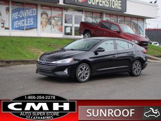 <b>NICELLY EQUIPPED !! REAR CAMERA, BLIND SPOT, LANE KEEPING ASSIST, APPLE CARPLAY, ANDROID AUTO, BLUETOOTH, STEERING WHEEL AUDIO CONTROLS, SUNROOF, LEATHER, HEATED SEATS, HEATED STEERING WHEEL, DUAL CLIMATE CONTROL, 17-INCH ALLOY WHEELS</b><br>      This  2020 Hyundai Elantra is for sale today. <br> <br>Built to be stronger yet lighter, more powerful and much more fuel efficient, this Hyundai Elantra is the award-winning compact that delivers refined quality and comfort above all. With a stylish aerodynamic design and excellent performance, this Elantra stands out as a leader in its competitive class. This  sedan has 90,041 kms. Its  black in colour  and is major accident free based on the <a href=https://vhr.carfax.ca/?id=l+1HqYPqgTyvyt/lUR1gz2aw3Nalw2vO target=_blank>CARFAX Report</a> . It has an automatic transmission and is powered by a  147HP 2.0L 4 Cylinder Engine. <br> <br> Our Elantras trim level is Luxury. True to its name, this Elantra Luxury offers a power sunroof, leather seats, hands free proximity key entry, hands free trunk lid, SiriusXM, and dual zone automatic climate control. As if you need more, you also get driver assistance from lane keep assist, blind spot monitoring, and forward collision mitigation. This is on top of the sweet infotainment from Apple CarPlay, Android Auto, Bluetooth, USB/aux inputs, 7 inch touchscreen, and AM/FM/MP3 audio with 6 speakers. Other premium features include heated seats, heated leather steering wheel, larger aluminum wheels, rearview camera, drive mode selector, chromed exterior accents, and heated power side mirrors with turn signals.<br> <br>To apply right now for financing use this link : <a href=https://www.cmhniagara.com/financing/ target=_blank>https://www.cmhniagara.com/financing/</a><br><br> <br/><br>Trade-ins are welcome! Financing available OAC ! Price INCLUDES a valid safety certificate! Price INCLUDES a 60-day limited warranty on all vehicles except classic or vintage cars. CMH is a Full Disclosure dealer with no hidden fees. We are a family-owned and operated business for over 30 years! o~o