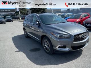 <b>Sunroof,  Heated Seats,  Heated Steering Wheel,  Power Liftgate,  Premium Audio System!</b><br> <br>  Compare at $31271 - Our Price is just $30360! <br> <br>   With roomy seating and comfortable ride, this Infiniti QX60 is a good choice for a family-oriented, seven-passenger luxury crossover. This  2020 INFINITI QX60 is for sale today in Ottawa. <br> <br>This Infiniti QX60 is transforming the seven-passenger crossover segment with a harmonious connection between expressive design, attention to detail, and intuitive technology. Dont let its beauty fool you though. This QX60 can handle the toughest roads.  Experience luxury made sensory and desire with unprecedented potential. This  SUV has 84,521 kms. Its  grey in colour  . It has an automatic transmission and is powered by a  295HP 3.5L V6 Cylinder Engine.  <br> <br> Our QX60s trim level is Essential AWD. This QX60 with the Essential Package comes with a lot of amazing features like a power moonroof, power liftgate, heated power front seats with memory functions, heated 2nd row seats, a heated steering wheel, a Bose 13 speaker premium audio system, blind spot monitoring, forward emergency braking with pedestrian detection and forward collision warning. It also includes a remote engine start, 3 charging USB ports, LED headlamps, fog lamps, a 360 degree Around View Monitor, intelligent key with remote entry and push button start, tri-zone automatic climate control, Bluetooth, SiriusXM, SMS/Email display, and Infiniti InTouch display. This vehicle has been upgraded with the following features: Sunroof,  Heated Seats,  Heated Steering Wheel,  Power Liftgate,  Premium Audio System,  Active Braking. <br> <br>To apply right now for financing use this link : <a href=https://www.myersinfiniti.ca/finance/ target=_blank>https://www.myersinfiniti.ca/finance/</a><br><br> <br/><br> Buy this vehicle now for the lowest bi-weekly payment of <b>$300.86</b> with $0 down for 72 months @ 11.00% APR O.A.C. ( taxes included, and licensing fees   ).  See dealer for details. <br> <br>*LIFETIME ENGINE TRANSMISSION WARRANTY NOT AVAILABLE ON VEHICLES WITH KMS EXCEEDING 140,000KM, VEHICLES 8 YEARS & OLDER, OR HIGHLINE BRAND VEHICLE(eg. BMW, INFINITI. CADILLAC, LEXUS...)<br> Come by and check out our fleet of 40+ used cars and trucks and 90+ new cars and trucks for sale in Ottawa.  o~o