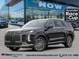 <b>Heads Up Display,  Cooled Seats,  Sunroof,  Leather Seats,  Premium Audio!</b><br> <br> <br> <br>  With an astonishing list of features accompanied by head turning style, this Palisade is sure to be an instant classic. <br> <br>Big enough for your busy and active family, this Hyundai Palisade returns for 2024, and is good as ever. With a features list that would fit in with the luxury SUV segment attached to a family friendly interior, this Palisade was made to take the SUV segment by storm. For the next classic SUV people are sure to talk about for years, look no further than this Hyundai Palisade. <br> <br> This moonlight blue SUV  has an automatic transmission and is powered by a  291HP 3.8L V6 Cylinder Engine.<br> <br> Our Palisades trim level is Ultimate Calligraphy 7-Passenger. With luxury features like a heads up display, a two row sunroof, and heated and cooled Nappa leather seats, this Palisade Ultimate Calligraphy proves family friendly does not have to be boring for adults. This trim also adds navigation, a 12 speaker Harman Kardon premium audio system, a power liftgate, remote start, and a 360 degree parking camera. This amazing SUV keeps you connected on the go with touchscreen infotainment including wireless Android Auto, Apple CarPlay, wi-fi, and a Bluetooth hands free phone system. A heated steering wheel, memory settings, proximity keyless entry, and automatic high beams provide amazing luxury and convenience. This family friendly SUV helps keep you and your passengers safe with lane keep assist, forward collision avoidance, distance pacing cruise with stop and go, parking distance warning, blind spot assistance, and driver attention monitoring. This vehicle has been upgraded with the following features: Heads Up Display,  Cooled Seats,  Sunroof,  Leather Seats,  Premium Audio,  Power Liftgate,  Remote Start. <br><br> <br/> See dealer for details. <br> <br><br> Come by and check out our fleet of 30+ used cars and trucks and 90+ new cars and trucks for sale in Ottawa.  o~o