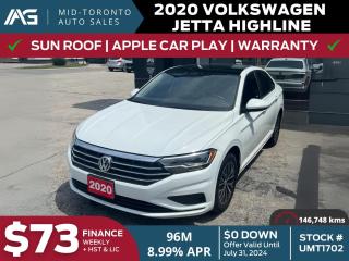 Used 2020 Volkswagen Jetta Highline - Large Sun Roof - Like New Condition - Apple Car Play - No Accidents - Warranty for sale in North York, ON