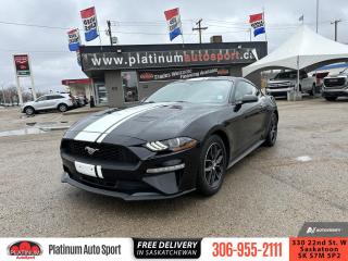 <b>Bluetooth,  Rear View Camera,  Steering Wheel Audio Control,  Air Conditioning,  Aluminum Wheels!</b><br> <br>    The legacy of combining performance, style, and value continues in this fantastic Ford Mustang. This  2018 Ford Mustang is for sale today. <br> <br>This Ford Mustang takes styling cues from its heritage while looking to the future. The result is a perfect blend of retro and modern styling. Take it for a spin and youll see why its the car of choice of so many passionate enthusiasts. A performance car through and through, its still plenty comfortable and fuel efficient while retaining responsive driving dynamics. Its easy to see why the Ford Mustang is an icon. This  coupe has 92,342 kms. Its  black in colour  . It has a 10 speed automatic transmission and is powered by a  310HP 2.3L 4 Cylinder Engine.  It may have some remaining factory warranty, please check with dealer for details. <br> <br> Our Mustangs trim level is EcoBoost Fastback. This Mustang EcoBoost is an excellent sports car value that returns good fuel economy. It comes with a SYNC infotainment system with Bluetooth connectivity, a rearview camera, steering wheel audio and cruise control, air conditioning, lane departure warning, automatic emergency braking, aluminum wheels, and more. This vehicle has been upgraded with the following features: Bluetooth,  Rear View Camera,  Steering Wheel Audio Control,  Air Conditioning,  Aluminum Wheels. <br> To view the original window sticker for this vehicle view this <a href=http://www.windowsticker.forddirect.com/windowsticker.pdf?vin=1FA6P8TH9J5141567 target=_blank>http://www.windowsticker.forddirect.com/windowsticker.pdf?vin=1FA6P8TH9J5141567</a>. <br/><br> <br>To apply right now for financing use this link : <a href=https://www.platinumautosport.com/credit-application/ target=_blank>https://www.platinumautosport.com/credit-application/</a><br><br> <br/><br> Buy this vehicle now for the lowest bi-weekly payment of <b>$188.49</b> with $0 down for 84 months @ 5.99% APR O.A.C. ( Plus applicable taxes -  Plus applicable fees   ).  See dealer for details. <br> <br><br> We know that you have high expectations, and as car dealers, we enjoy the challenge of meeting and exceeding those standards each and every time. Allow us to demonstrate our commitment to excellence! </br>

<br> As your one stop shop for quality pre owned vehicles and hassle free auto financing in Saskatoon, we provide the following offers & incentives for our valued clients in Saskatchewan, Alberta & Manitoba. </br> o~o