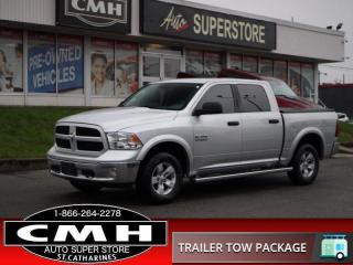 <b>CREW CAB 4X4 !! REAR CAMERA, BLUETOOTH, AUX + USB PORTS, TOUCH DISPLAY SCREEN, STEERING WHEEL CONTROLS, CRUISE CONTROL, POWER GROUP, AIR CONDITIONING, POWER SLIDING REAR WINDOW, TOWING CONTROLLER, SOFT TONNEAU, SPRAY LINER, 17-INCH ALLOY WHEELS</b><br>      This  2016 Ram 1500 is for sale today. <br> <br>The reasons why this Ram 1500 stands above the well-respected competition are evident: uncompromising capability, proven commitment to safety and security, and state-of-the-art technology. From the muscular exterior to the well-trimmed interior, this truck is more than just a workhorse. Get the job done in comfort and style with this Ram 1500. This  Crew Cab 4X4 pickup  has 178,884 kms. Its  silver in colour  . It has an automatic transmission and is powered by a  305HP 3.6L V6 Cylinder Engine. <br> <br> Our 1500s trim level is Outdoorsman. This Ram Outdoorsman was made for the great outdoors. It comes with a Uconnect infotainment system with Bluetooth streaming audio and hands-free communication, SiriusXM, a mini trip computer,  air conditioning, cruise control, power windows, power doors with remote keyless entry, aluminum wheels, six airbags, rubber floor mats, fog lamps, and more.<br> To view the original window sticker for this vehicle view this <a href=http://www.chrysler.com/hostd/windowsticker/getWindowStickerPdf.do?vin=1C6RR7LG6GS166558 target=_blank>http://www.chrysler.com/hostd/windowsticker/getWindowStickerPdf.do?vin=1C6RR7LG6GS166558</a>. <br/><br> <br>To apply right now for financing use this link : <a href=https://www.cmhniagara.com/financing/ target=_blank>https://www.cmhniagara.com/financing/</a><br><br> <br/><br>Trade-ins are welcome! Financing available OAC ! Price INCLUDES a valid safety certificate! Price INCLUDES a 60-day limited warranty on all vehicles except classic or vintage cars. CMH is a Full Disclosure dealer with no hidden fees. We are a family-owned and operated business for over 30 years! o~o