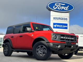 <b>Heated Seats, Ford Co-Pilot360, Navigation, Remote Engine Start, 17 Aluminum Wheels!</b><br> <br> <br> <br>  With cool retro-styling, innovative features and impressive off-road capability, this legendary 2024 Ford Bronco has very little to prove. <br> <br>With a nostalgia-inducing design along with remarkable on-road driving manners with supreme off-road capability, this 2024 Ford Bronco is indeed a jack of all trades and masters every one of them. Durable build materials and functional engineering coupled with modern day infotainment and driver assistive features ensure that this iconic vehicle takes on whatever you can throw at it. Want an SUV that can genuinely do it all and look good while at it? Look no further than this 2024 Ford Bronco!<br> <br> This race red SUV  has a 10 speed automatic transmission and is powered by a  275HP 2.3L 4 Cylinder Engine.<br> <br> Our Broncos trim level is Big Bend. This Bronco Big Bend comes with unique aluminum wheels with a full-size spare, front fog lamps and a leather-wrapped steering wheel, in addition to fantastic standard features such as off-roading suspension, a comprehensive terrain management system with switchable drive modes, a manual targa composite 1st row sunroof, a manual convertible hard top with fixed rollover protection, a flip-up rear window, LED headlights with automatic high beams, and proximity keyless entry with push button start. Connectivity is handled by an 8-inch LCD screen powered by SYNC 4 with wireless Apple CarPlay and Android Auto, with SiriusXM satellite radio. Additional features include towing equipment including trailer sway control, pre-collision assist with pedestrian detection, forward collision mitigation, a rearview camera, and even more. This vehicle has been upgraded with the following features: Heated Seats, Ford Co-pilot360, Navigation, Remote Engine Start, 17 Aluminum Wheels, Dual-zone Electronic Climate Control. <br><br> View the original window sticker for this vehicle with this url <b><a href=http://www.windowsticker.forddirect.com/windowsticker.pdf?vin=1FMDE7BH8RLA10345 target=_blank>http://www.windowsticker.forddirect.com/windowsticker.pdf?vin=1FMDE7BH8RLA10345</a></b>.<br> <br>To apply right now for financing use this link : <a href=https://www.bourgeoismotors.com/credit-application/ target=_blank>https://www.bourgeoismotors.com/credit-application/</a><br><br> <br/> 4.99% financing for 84 months.  Incentives expire 2024-04-30.  See dealer for details. <br> <br>Discount on vehicle represents the Cash Purchase discount applicable and is inclusive of all non-stackable and stackable cash purchase discounts from Ford of Canada and Bourgeois Motors Ford and is offered in lieu of sub-vented lease or finance rates. To get details on current discounts applicable to this and other vehicles in our inventory for Lease and Finance customer, see a member of our team. </br></br>Discover a pressure-free buying experience at Bourgeois Motors Ford in Midland, Ontario, where integrity and family values drive our 78-year legacy. As a trusted, family-owned and operated dealership, we prioritize your comfort and satisfaction above all else. Our no pressure showroom is lead by a team who is passionate about understanding your needs and preferences. Located on the shores of Georgian Bay, our dealership offers more than just vehiclesits an experience rooted in community, trust and transparency. Trust us to provide personalized service, a diverse range of quality new Ford vehicles, and a seamless journey to finding your perfect car. Join our family at Bourgeois Motors Ford and let us redefine the way you shop for your next vehicle.<br> Come by and check out our fleet of 90+ used cars and trucks and 150+ new cars and trucks for sale in Midland.  o~o