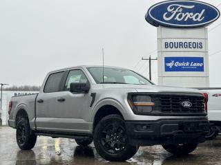 <b>18 Aluminum Wheels, Spray-In Bed Liner!</b><br> <br> <br> <br>  A true class leader in towing and hauling capabilities, this 2024 Ford F-150 isnt your usual work truck, but the best in the business. <br> <br>Just as you mould, strengthen and adapt to fit your lifestyle, the truck you own should do the same. The Ford F-150 puts productivity, practicality and reliability at the forefront, with a host of convenience and tech features as well as rock-solid build quality, ensuring that all of your day-to-day activities are a breeze. Theres one for the working warrior, the long hauler and the fanatic. No matter who you are and what you do with your truck, F-150 doesnt miss.<br> <br> This iconic silver metallic Crew Cab 4X4 pickup   has a 10 speed automatic transmission and is powered by a  325HP 2.7L V6 Cylinder Engine.<br> <br> Our F-150s trim level is STX. This STX trim steps things up with upgraded aluminum wheels, along with great standard features such as class IV tow equipment with trailer sway control, remote keyless entry, cargo box lighting, and a 12-inch infotainment screen powered by SYNC 4 featuring voice-activated navigation, SiriusXM satellite radio, Apple CarPlay, Android Auto and FordPass Connect 5G internet hotspot. Safety features also include blind spot detection, lane keep assist with lane departure warning, front and rear collision mitigation and automatic emergency braking. This vehicle has been upgraded with the following features: 18 Aluminum Wheels, Spray-in Bed Liner. <br><br> View the original window sticker for this vehicle with this url <b><a href=http://www.windowsticker.forddirect.com/windowsticker.pdf?vin=1FTEW2LP4RFA33957 target=_blank>http://www.windowsticker.forddirect.com/windowsticker.pdf?vin=1FTEW2LP4RFA33957</a></b>.<br> <br>To apply right now for financing use this link : <a href=https://www.bourgeoismotors.com/credit-application/ target=_blank>https://www.bourgeoismotors.com/credit-application/</a><br><br> <br/> 0% financing for 60 months. 1.99% financing for 84 months.  Incentives expire 2024-05-31.  See dealer for details. <br> <br>Discount on vehicle represents the Cash Purchase discount applicable and is inclusive of all non-stackable and stackable cash purchase discounts from Ford of Canada and Bourgeois Motors Ford and is offered in lieu of sub-vented lease or finance rates. To get details on current discounts applicable to this and other vehicles in our inventory for Lease and Finance customer, see a member of our team. </br></br>Discover a pressure-free buying experience at Bourgeois Motors Ford in Midland, Ontario, where integrity and family values drive our 78-year legacy. As a trusted, family-owned and operated dealership, we prioritize your comfort and satisfaction above all else. Our no pressure showroom is lead by a team who is passionate about understanding your needs and preferences. Located on the shores of Georgian Bay, our dealership offers more than just vehiclesits an experience rooted in community, trust and transparency. Trust us to provide personalized service, a diverse range of quality new Ford vehicles, and a seamless journey to finding your perfect car. Join our family at Bourgeois Motors Ford and let us redefine the way you shop for your next vehicle.<br> Come by and check out our fleet of 70+ used cars and trucks and 210+ new cars and trucks for sale in Midland.  o~o