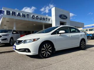 <p><br />KEY FEATURES: 2015 Honda Civic, Touring, Sedan, White, 1.8L 4cyl Engine, Leather seats, Heated Seats, Power windows power locks. Please call for more information.</p><p><br />SERVICE/RECON – Full Safety Inspection completed, oil and filter change completed -  Please contact us for more details. </p><p><br />Price includes safety.  We are a full disclosure dealership - ask to see this vehicles CarFax report.</p><p><br />Please Call 519-756-6191, Email sales@brantcountyford.ca for more information and availability on this vehicle.  Brant County Ford is a family-owned dealership and has been a proud member of the Brantford community for over 40 years!</p><p><br />** See dealer for details.</p><p>*Please note all prices are plus HST and Licensing. </p><p>* Prices in Ontario, Alberta and British Columbia include OMVIC/AMVIC fee (where applicable), accessories, other dealer installed options, administration and other retailer charges. </p><p>*The sale price assumes all applicable rebates and incentives (Delivery Allowance/Non-Stackable Cash/3-Payment rebate/SUV Bonus/Winter Bonus, Safety etc</p><p>All prices are in Canadian dollars (unless otherwise indicated). Retailers are free to set individual prices</p>