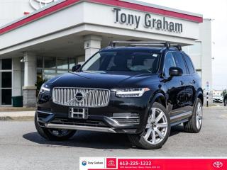 Tony Graham Toyota proud to present a One owner, carefully-maintained 2017 Volvo XC90 (7-seater SUV), T8 (plug-in electric hybrid), Inscription (highest finishes), all-wheel drive, winters & summers on separate rims, roof rack, trailer hitch, and has spent its life in a heated, indoor garage. Minor surface paint marks only - no dents, damage, prior accidents or heavy use.

Vehicle detail:
- 2017 Volvo XC90 T8 Inscription PHEV AWD 
- Twin-engine AWD Plug-in Hybrid
- 2.0L Supercharged and Turbocharged I-4 with Electrification, 316hp+87hp
- 8-speed Geartronic Automatic Trasnimssion
- Ext: Onyx Black Metallic
- Int: Charcoal Nappa Leather w/ walnut wood inlays

Add-ons: 
- Vision Package (blind spot, cross-traffic alert; 360 surround camera; auto dim int & ext mirrors; retractable rear-view mirrors)
- Climate Package w/ Heated Windscreen (heated front & rear seats, heated steering wheel, heated washer nozzles)
- Convenience Package (park assist pilot, front park assist, adaptive cruise w/ pitlos assist, lane keeping aid, HomeLink, compass, grocery bag holder, 12V cargo power) 
- Trailer Module, Hitch & wiring (Volvo genuine incl. install)
- Winter Floor Trays (Volvo genuine)
- Roof rack (Volvo genuine, incl. roof rack keys)

Included:
- Summers: 21 8-spoke alloy 275/40 
- Winters: 20 10-spoke alloy, 5mm tread (currently on vehicle) 
- Keys: 2
- Original brochure
- All manuals, supplements, roof rack manual

Other info: 
- First owner (bought new from Volvo)
- No damage (accident free)
- No major repairs or maintenance needed
- No smells, odors, rips, tears or interior damage
- Continuous @volvo dealership service history 
- Always filled with premium (90+ octane)