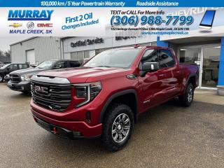 Our 2024 GMC Sierra 1500 AT4 Crew Cab 4X4 is a prime example of premium capability in Volcanic Red Tintcoat! Motivated by a 6.2 Litre EcoTec3 V8 providing 420hp to a 10 Speed Automatic transmission thats well-engineered for taming trails. This Four Wheel Drive truck also features an off-road suspension, a 2-inch lift, a 2-speed transfer case, and hill-descent control for extreme adventures, plus it returns approximately 11.8L/100km on the highway. A high-strength head-turner, our Sierra comes with LED lighting, fog lamps, red recovery hooks, skid plates, perimeter lighting, a spray-on bed liner, bold alloy wheels, and a GMC MultiPro tailgate. Thoughtful details in our AT4 cabin include heated leather front and rear seats, a heated-wrapped power steering wheel, dual-zone automatic climate control, cruise control, remote start, and keyless open/ignition. Take digital command of your days with a 12.3-inch driver display, a 13.4-inch touchscreen, Google Built-In, wireless charging, wireless Android Auto/Apple CarPlay, WiFi compatibility, Bluetooth, and a premium Bose sound system. GMC helps keep you out of harms way with intelligent driver support from an HD rearview camera, front/rear automatic braking, trailer blind-spot monitoring, lane-keeping assistance, trailer-sway control, and more. With all that, our Sierra 1500 AT4 is for serious truck lovers! Save this Page and Call for Availability. We Know You Will Enjoy Your Test Drive Towards Ownership!