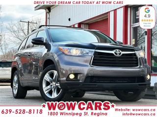 2015 Toyota Highlander Limited AWDOdometer: 192,913km <br/> Price: $23,998+taxes <br/> Financing Available  <br/> <br/>  <br/> WOW Factors:--Certified and mechanical inspection  <br/> -Fully Loaded <br/> <br/>  <br/> Highlight features:--Navigation System <br/> -Sunroof <br/> -All-Wheel Drive <br/> -Alloy Wheels <br/> -Backup-Camera <br/> -Leather Power Seats <br/> -Front Heated Seats + Cooled Seats <br/> -Third Row Seating <br/> -Remote Start <br/> -Push Button Start <br/> -Cruise Control and much more. <br/> <br/>  <br/> Financing Available  <br/> Welcome to WOW CARS Family! <br/> Our prior most priority is the satisfaction of the customers in each aspect. We deal with the sale/purchase of pre-owned Cars, SUVs, VANs, and Trucks. Our main values are Truth, Transparency, and Believe. <br/> <br/>  <br/> Visit WOW CARS Today at 1800 Winnipeg Street Regina, SK S4P1G2, or give us a call at (639) 528-8II8. <br/>