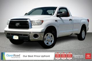 One Owner! New Battery! Fresh Oil Change! The 2013 Toyota Tundra 4x4 boasts robust performance and durability. Equipped with a powerful 5.7-liter V8 engine, it delivers ample towing capacity and acceleration. The 4x4 capability ensures confident off-road adventures and enhanced traction in challenging conditions. Its spacious cabin accommodates passengers comfortably, with ample legroom and storage options. Safety features include antilock brakes, stability control, and multiple airbags, prioritizing occupant protection. With a versatile bed and towing capacity, it suits both work and leisure needs.  Overall, the 2013 Tundra 4x4 offers a blend of rugged capability and modern amenities.  Have confidence with your OpenRoad purchase! Every OpenRoad Certified Pre-Owned vehicle comes fully reconditioned and complete with a comprehensive 153 point mechanical inspection, a CarFax history & lien report, a 3-Day Money Back Guarantee, a 30-Day/2,000 kms Exchange Policy, a 90-Day/5,000 kms Powertrain Warranty, guaranteed clear title, and membership to our exclusive Club OpenRoad! As a proud member of the OpenRoad Auto Group, a trusted name since 2000 serving the Lower mainland (including White Rock, Surrey, Langley, Maple Ridge, Delta, Richmond, Mission and beyond) with outstanding Toyota vehicles, Toyota parts, and Toyota service since 1966! OpenRoad Toyota Peace Arch is a “True Price” dealer, meaning no inflated prices, and no need for back and forth haggling! We use up to the minute technology offering LIVE MARKET VALUE PRICING to ensure you are receiving the most competitive price possible on all of our Pre-Owned vehicles!  All advertised vehicle prices do not include our $599 documentation fee.