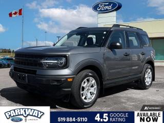 Gray 2022 Ford Bronco Sport Base 4D Sport Utility 1.5L EcoBoost 8-Speed Automatic 4WD 3.80 Axle Ratio, Air Conditioning, Alloy wheels, AM/FM radio, AM/FM Stereo, Auto High-beam Headlights, Block heater, Cloth Front Bucket Seats, Compass, Delay-off headlights, Driver door bin, Driver vanity mirror, Front Bucket Seats, Front reading lights, Fully automatic headlights, Illuminated entry, Outside temperature display, Passenger door bin, Passenger vanity mirror, Power steering, Power windows, Rain sensing wipers, Rear window defroster, Remote keyless entry, Roof rack: rails only, Steering wheel mounted audio controls, SYNC 3 Communications & Entertainment System, Variably intermittent wipers.