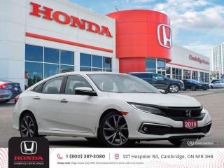 <p><strong>HONDA CERTIFIED USED VEHICLE! IN EXCELLENT SHAPE! WONT LAST LONG!</strong> 2019 Honda Civic Touring featuring CVT transmission, five passenger seating, power sunroof, rearview camera with dynamic guidelines, push button start, proximity key entry, ECON mode, auto on/off headlights, Bluetooth, AM/FM touch screen audio system with inputs, SiriusXM satellite radio, GPS navigation, Apple CarPlay and Android Auto connectivity, the Honda Sensing technologies: Adaptive Cruise Control, Forward Collision Warning system, Collision Mitigation Braking system, Lane Departure Warning system, Lane Keeping Assist system and Road Departure Mitigation system, steering wheel mounted controls, cruise control, air conditioning, heated seats, 12V power outlets, remote keyless entry with trunk release, power mirrors, power windows, split folding rear seats, electronic stability control and anti-lock braking system. Contact Cambridge Centre Honda for special discounted finance rates, as low as 8.99%, on approved credit from Honda Financial Services.</p>

<p><span style=color:#ff0000><strong>FREE $25 GAS CARD WITH TEST DRIVE!</strong></span></p>

<p>Our philosophy is simple. We believe that buying and owning a car should be easy, enjoyable and transparent. Welcome to the Cambridge Centre Honda Family! Cambridge Centre Honda proudly serves customers from Cambridge, Kitchener, Waterloo, Brantford, Hamilton, Waterford, Brant, Woodstock, Paris, Branchton, Preston, Hespeler, Galt, Puslinch, Morriston, Roseville, Plattsville, New Hamburg, Baden, Tavistock, Stratford, Wellesley, St. Clements, St. Jacobs, Elmira, Breslau, Guelph, Fergus, Elora, Rockwood, Halton Hills, Georgetown, Milton and all across Ontario!</p>