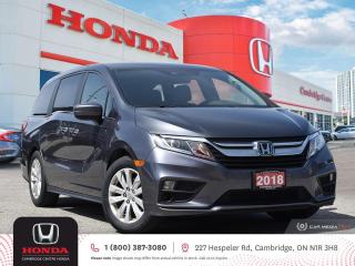 <p><strong>NOW AVAILABLE! GREAT VAN! NO REPORTED ACCIDENTS! </strong>2018 Honda Odyssey LX featuring nine speed automatic transmission, seven passenger seating, rearview camera, Bluetooth, USB and auxiliary inputs, steering wheel mounted controls, air conditioning, cruise control, heated seats, power locks, remote keyless entry, auto-on/off headlights, power and heated mirrors, power windows, electronic stability control and anti-lock braking system. Contact Cambridge Centre Honda for special discounted finance rates, as low as 8.99%, on approved credit from Honda Financial Services.</p>

<p><span style=color:#ff0000><strong>FREE $25 GAS CARD WITH TEST DRIVE!</strong></span></p>

<p>Our philosophy is simple. We believe that buying and owning a car should be easy, enjoyable and transparent. Welcome to the Cambridge Centre Honda Family! Cambridge Centre Honda proudly serves customers from Cambridge, Kitchener, Waterloo, Brantford, Hamilton, Waterford, Brant, Woodstock, Paris, Branchton, Preston, Hespeler, Galt, Puslinch, Morriston, Roseville, Plattsville, New Hamburg, Baden, Tavistock, Stratford, Wellesley, St. Clements, St. Jacobs, Elmira, Breslau, Guelph, Fergus, Elora, Rockwood, Halton Hills, Georgetown, Milton and all across Ontario!</p>