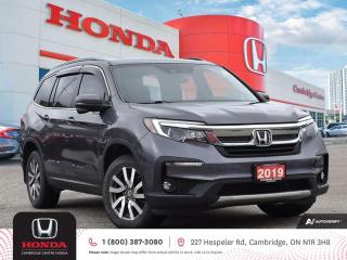 <p><strong>NEW COMPREHENSIVE WARRANTY INCLUDED & VALID TO 09/17/2025 OR 160,000 KMS! GREAT SUV! IN EXCELLENT SHAPE! TEST DRIVE TODAY!</strong> 2019 Honda Pilot EX-L Navi featuring CVT transmission, eight passenger seating, leather interior, remote engine starter, power sunroof, push button start, proximity key entry, heated front and second row seats, rearview camera with guidelines, heated seating wheel, brake assist, the Honda Sensing technologies: Adaptive Cruise Control, Forward Collision Warning system, Collision Mitigation Braking system, Lane Departure Warning system, Lane Keeping Assist system and Road Departure Mitigation system, AM/FM touchscreen audio system, Apple CarPlay and Android Auto connectivity, Bluetooth, SiriusXM satellite radio, GPS navigation system, steering wheel mounted controls, daytime running lights, automatic headlights, integrated turn signal mirrors, auto-dimming rearview mirror, power and heated mirrors, power locks, remote keyless entry, power windows, tire pressure monitoring system, electronic stability control and anti-lock braking system. Contact Cambridge Centre Honda for special discounted finance rates, as low as 8.99%, on approved credit from Honda Financial Services.</p>

<p><span style=color:#ff0000><strong>FREE $25 GAS CARD WITH TEST DRIVE!</strong></span></p>

<p>Our philosophy is simple. We believe that buying and owning a car should be easy, enjoyable and transparent. Welcome to the Cambridge Centre Honda Family! Cambridge Centre Honda proudly serves customers from Cambridge, Kitchener, Waterloo, Brantford, Hamilton, Waterford, Brant, Woodstock, Paris, Branchton, Preston, Hespeler, Galt, Puslinch, Morriston, Roseville, Plattsville, New Hamburg, Baden, Tavistock, Stratford, Wellesley, St. Clements, St. Jacobs, Elmira, Breslau, Guelph, Fergus, Elora, Rockwood, Halton Hills, Georgetown, Milton and all across Ontario!</p>