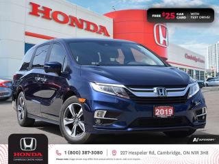 <p><strong>GREAT VAN! IN EXCELLENT SHAPE! TEST DRIVE TODAY! </strong>2019 Honda Odyssey EX-L w/RES featuring nine speed automatic transmission, eight passenger seating, rearview camera with guidelines, power sunroof, remote starter, proximity key entry, push button start, Blind Spot Information system, The Honda Sensing Technologies: Adaptive Cruise Control, Forward Collision Warning system, Collision Mitigation Braking system, Lane Departure Warning system, Lane Keeping Assist system, and Road Departure Mitigation system, Rear Cross Traffic Monitor system, CabinControl App, Apple CarPlay/Android Auto connectivity, Bluetooth, SiriusXM satellite radio, Advanced Rear Entertainment system, cruise control, air conditioning, auto on/off LED high and low beam headlights, dual climate zones, power locks, lower anchors and tethers for children, power windows, electronic stability control and anti-lock braking system. Contact Cambridge Centre Honda for special discounted finance rates, as low as 8.99%, on approved credit from Honda Financial Services.</p>

<p><span style=color:#ff0000><strong>FREE $25 GAS CARD WITH TEST DRIVE!</strong></span></p>

<p>Our philosophy is simple. We believe that buying and owning a car should be easy, enjoyable and transparent. Welcome to the Cambridge Centre Honda Family! Cambridge Centre Honda proudly serves customers from Cambridge, Kitchener, Waterloo, Brantford, Hamilton, Waterford, Brant, Woodstock, Paris, Branchton, Preston, Hespeler, Galt, Puslinch, Morriston, Roseville, Plattsville, New Hamburg, Baden, Tavistock, Stratford, Wellesley, St. Clements, St. Jacobs, Elmira, Breslau, Guelph, Fergus, Elora, Rockwood, Halton Hills, Georgetown, Milton and all across Ontario!</p>