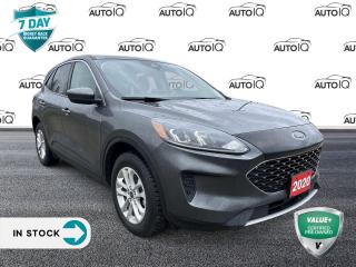 Odometer is 12427 kilometers below market average!

Gray 2020 Ford Escape SE 4D Sport Utility 1.5L EcoBoost 8-Speed Automatic AWD AWD, 4-Wheel Disc Brakes, 6 Speakers, ABS brakes, Air Conditioning, Alloy wheels, AM/FM radio: SiriusXM, Auto High-beam Headlights, Automatic temperature control, Block heater, Brake assist, Bumpers: body-colour, Compass, Delay-off headlights, Driver door bin, Driver vanity mirror, Dual front impact airbags, Dual front side impact airbags, Electronic Stability Control, Emergency communication system: SYNC 3 911 Assist, Equipment Group 200A, Four wheel independent suspension, Front anti-roll bar, Front Bucket Seats, Front reading lights, Fully automatic headlights, Heated door mirrors, Heated front seats, Heated Unique Cloth Front Bucket Seats, Illuminated entry, Knee airbag, Low tire pressure warning, Occupant sensing airbag, Outside temperature display, Overhead airbag, Overhead console, Panic alarm, Passenger door bin, Passenger vanity mirror, Power door mirrors, Power driver seat, Power steering, Power windows, Radio data system, Radio: AM/FM Stereo w/SiriusXM, Rear anti-roll bar, Rear reading lights, Rear window defroster, Rear window wiper, Remote keyless entry, Speed control, Speed-sensing steering, Speed-Sensitive Wipers, Split folding rear seat, Spoiler, Steering wheel mounted audio controls, SYNC 3 Communications & Entertainment System, SYNC 3/Apple CarPlay/Android Auto, Tachometer, Telescoping steering wheel, Tilt steering wheel, Traction control, Trip computer, Variably intermittent wipers, Wheels: 17 Shadow Silver-Painted Aluminum.

Awards:
  * JD Power Canada Automotive Performance, Execution and Layout (APEAL) Study<p> </p>

<h4>VALUE+ CERTIFIED PRE-OWNED VEHICLE</h4>

<p>36-point Provincial Safety Inspection<br />
172-point inspection combined mechanical, aesthetic, functional inspection including a vehicle report card<br />
Warranty: 30 Days or 1500 KMS on mechanical safety-related items and extended plans are available<br />
Complimentary CARFAX Vehicle History Report<br />
2X Provincial safety standard for tire tread depth<br />
2X Provincial safety standard for brake pad thickness<br />
7 Day Money Back Guarantee*<br />
Market Value Report provided<br />
Complimentary 3 months SIRIUS XM satellite radio subscription on equipped vehicles<br />
Complimentary wash and vacuum<br />
Vehicle scanned for open recall notifications from manufacturer</p>

<p>SPECIAL NOTE: This vehicle is reserved for AutoIQs retail customers only. Please, No dealer calls. Errors & omissions excepted.</p>

<p>*As-traded, specialty or high-performance vehicles are excluded from the 7-Day Money Back Guarantee Program (including, but not limited to Ford Shelby, Ford mustang GT, Ford Raptor, Chevrolet Corvette, Camaro 2SS, Camaro ZL1, V-Series Cadillac, Dodge/Jeep SRT, Hyundai N Line, all electric models)</p>

<p>INSGMT</p>