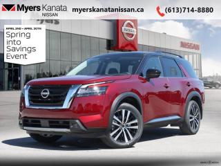 <b>Cooled Seats,  Bose Premium Audio,  HUD,  Wireless Charging,  Sunroof!</b><br> <br> <br> <br>  On the highway or the scenic route, this 2024 Nissan Pathfinder does it with style. <br> <br>With all the latest safety features, all the latest innovations for capability, and all the latest connectivity and style features you could want, this 2024 Nissan Pathfinder is ready for every adventure. Whether its the urban cityscape, or the backcountry trail, this 2024Pathfinder was designed to tackle it with grace. If you have an active family, they deserve all the comfort, style, and capability of the 2024 Nissan Pathfinder.<br> <br> This blk / scarlet SUV  has an automatic transmission and is powered by a  284HP 3.5L V6 Cylinder Engine.<br> <br> Our Pathfinders trim level is Platinum. This Pathfinder Platinum trim adds top of the line comfort features such as a heads-up display, Bose Premium Audio System, wireless Apple CarPlay and Android Auto, heated and cooled quilted leather trimmed seats, and heated second row captains chairs. This family SUV is ready for the city or the trail with modern features such as NissanConnect with navigation, touchscreen, and voice command, Apple CarPlay and Android Auto, paddle shifters, Class III towing equipment with hitch sway control, automatic locking hubs, a 120V outlet, alloy wheels, automatic LED headlamps, and fog lamps. Keep your family safe and comfortable with a heated leather steering wheel, driver memory settings, a dual row sunroof, a proximity key with proximity cargo access, smart device remote start, power liftgate, collision mitigation, lane keep assist, blind spot intervention, front and rear parking sensors, and a 360-degree camera. This vehicle has been upgraded with the following features: Cooled Seats,  Bose Premium Audio,  Hud,  Wireless Charging,  Sunroof,  Navigation,  Heated Seats. <br><br> <br/>    6.49% financing for 84 months. <br> Payments from <b>$939.43</b> monthly with $0 down for 84 months @ 6.49% APR O.A.C. ( Plus applicable taxes -  $621 Administration fee included. Licensing not included.    ).  Incentives expire 2024-04-30.  See dealer for details. <br> <br><br> Come by and check out our fleet of 50+ used cars and trucks and 90+ new cars and trucks for sale in Kanata.  o~o