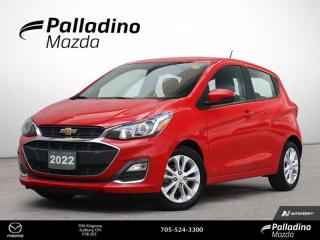 <b>Aluminum Wheels,  Cruise Control,  Apple CarPlay,  Android Auto,  Remote Keyless Entry!</b><br> <br>    Forget what you thought you knew about small cars. The Chevy Spark has changed the game! This  2022 Chevrolet Spark is for sale today in Sudbury. <br> <br>Big things come in small packages, this 2022 Spark provides all of the big and bold style you need for your fast paced life. With amazing acceleration, and all the tech you expect from a modern compact, this 2022 Spark is as fun as it is functional. The interior is surprisingly spacious and offers plenty of cargo room plus it comes loaded with some technology to make your drive even better. This  hatchback has 38,052 kms. Its  red in colour  . It has an automatic transmission and is powered by a  1.4L I4 16V MPFI DOHC engine. <br> <br> Our Sparks trim level is LT. This amazing compact car comes with stylish aluminum wheels, a 7 inch colour touchscreen display featuring Android Auto and Apple CarPlay capability plus it also comes with Chevrolet MyLink and SiriusXM radio, a built in rear vision camera and bluetooth streaming audio. Additional features on this upgraded trim include cruise and audio controls on the steering wheel, remote keyless entry, a 60/40 split rear seat, air conditioning and it also comes with LED signature lighting and OnStar via Chevrolet Connected Access. This vehicle has been upgraded with the following features: Aluminum Wheels,  Cruise Control,  Apple Carplay,  Android Auto,  Remote Keyless Entry,  Rear View Camera,  Streaming Audio. <br> <br>To apply right now for financing use this link : <a href=https://www.palladinomazda.ca/finance/ target=_blank>https://www.palladinomazda.ca/finance/</a><br><br> <br/><br>Palladino Mazda in Sudbury Ontario is your ultimate resource for new Mazda vehicles and used Mazda vehicles. We not only offer our clients a large selection of top quality, affordable Mazda models, but we do so with uncompromising customer service and professionalism. We takes pride in representing one of Canadas premier automotive brands. Mazda models lead the way in terms of affordability, reliability, performance, and fuel efficiency.The advertised price is for financing purchases only. All cash purchases will be subject to an additional surcharge of $2,501.00. This advertised price also does not include taxes and licensing fees.<br> Come by and check out our fleet of 90+ used cars and trucks and 110+ new cars and trucks for sale in Sudbury.  o~o