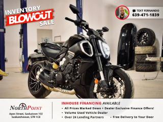 2023 DUCATI DIAVEL V4 FOR SALE IN SASKATOON, SK PRICE REDUCTION ALERT!!! ON SALE NOW!! GET APPROVED ONLINE OR TEXT 639-471-1839 (FERNANDO  GENERAL MANAGER) <br/> DEALER DEMO  <br/> ONLY 190KM <br/> COMES WITH ALL ORIGINAL ACCESSORIES & FULL DUCATI FACTORY WARRANTY. <br/> Experience the thrill of the open road with our 2023 Ducati Diavel V4 Motorcycle, available now at North Point Auto Sales in Saskatoon. This dealer demo unit boasts only 190KM, ensuring a pristine ride with every twist of the throttle. With its powerful engine and sleek design, the Diavel V4 offers an exhilarating riding experience like no other. Plus, rest assured with the full factory warranty for added peace of mind. <br/> At North Point Auto Sales, we offer motorcycle and powersports financing options with low interest rates and weekly payments, making it easier than ever to own your dream bike. Dont miss out on this opportunity to elevate your riding adventures. Visit us today and take the first step towards hitting the road in style! <br/>   <br/> Looking for used car Financing in Saskatoon?    GET PRE APPROVED ONLINE TODAY!   <br/> ****** IN HOUSE FINANCING AVAILABLE ******* <br/> Over 25 lending partners on site <br/> Free Delivery anywhere in Western Canada <br/> Full Vehicle History Disclosure <br/> Dealer Exclusive Financing Incentives(O.A.C) <br/> We Take anything on Trade  Powersports , Boats, RV. <br/> <br/>  <br/> This vehicle qualifies for Special Low % Financing <br/> NORTH POINT AUTO SALES in Saskatoon. <br/> Call or Text Fernando (639) 471-1839 (General Manager) <br/>             <br/>            www.northpointautosales.ca  <br/> *Conditions Apply. Contact Dealer for Details.  <br/> Looking for the best selection of quality used cars in Saskatoon? Look no further than North Point Auto Sales! Our extensive inventory features a diverse range of meticulously inspected vehicles, ensuring you get the reliable and safe ride you deserve. At North Point, we believe in transparent and fair pricing. Our competitive prices reflect the true value of our vehicles, giving you peace of mind that youre making a smart investment. What sets us apart is our dedicated team of automotive experts. With years of experience, theyre passionate about helping you find the perfect vehicle that fits your lifestyle and budget. Plus, we work with a network of trusted lenders to provide you with flexible financing options. We take pride in our commitment to customer satisfaction. Our service doesnt end after the sale. Were here to support you with any questions or concerns, ensuring you have a seamless ownership experience. Located right here in Saskatoon, we understand the unique needs of the local community. Our deep knowledge of the market allows us to provide you with the best possible service. Visit us today at 102 Apex Street, Saskatoon, SK and experience the North Point Auto Sales difference for yourself. Drive away in a vehicle youll love, knowing you made the right choice with North Point! <br/>