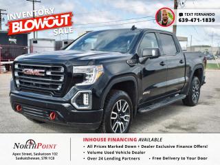 PRICE REDUCED!!! ON SALE NOW!!! CLEAROUT EVENT. CALL OR TEXT 639-4711839 (FERNANDO)  2020 GMC Sierra 1500 AT4 Crew for Sale in Saskatoon, SK. <br/> Unleash rugged power with our 2020 GMC Sierra 1500 AT4, available at North Point Auto Sales in Saskatoon. This beast of a truck boasts unmatched performance and luxury, perfect for conquering any terrain. Key features include: <br/> 1. Powerful V8 6.2L engine for impressive towing capability <br/> 2. Premium leather interior with heated and ventilated seats <br/> 3. Advanced infotainment system with touchscreen display and navigation <br/> 4. Off-road capabilities with specialized suspension and all-terrain tires <br/> 5. Advanced safety features including lane departure warning and forward collision alert <br/> At North Point Auto Sales, we specialize in in-house financing for all credit situations, ensuring you can drive home in this GMC Sierra 1500 AT4 with ease. Take advantage of our low-interest truck financing options today! <br/> Looking for used car Financing in Saskatoon?    GET PRE APPROVED ONLINE TODAY!   <br/> ****** IN HOUSE FINANCING AVAILABLE ******* <br/> Over 25 lending partners on site <br/> Free Delivery anywhere in Western Canada <br/> Full Vehicle History Disclosure <br/> 30 Day/3000KM Moneyback Guarantee  <br/> Dealer Exclusive Financing Incentives(O.A.C) <br/> We Take anything on Trade  Powersports , Boats, RV. <br/> In House Financing  <br/> This vehicle qualifies for Special Low % Financing <br/> NORTH POINT AUTO SALES in Saskatoon. 102 Apex Street Saskatoon, SK  <br/> Call or Text Fernando (639) 471-1839 (General Manager) <br/>            www.northpointautosales.ca  <br/> *Conditions Apply. Contact Dealer for Details.  <br/> Discover unparalleled automotive excellence at North Point Auto Sales in Saskatoon. With our extensive inventory of top-quality vehicles and in-house financing options tailored to all credit situations, finding your perfect car has never been easier. Whether you have excellent credit, poor credit, or no credit history at all, our dedicated team is here to help you secure the financing you need to drive away satisfied. Contact our knowledgeable General Manager, Fernando, at 6394711839, or visit us at 102 Apex Street, Saskatoon, SK, to explore our wide selection of vehicles and experience unparalleled customer service. Trust North Point Auto Sales to make your car-buying journey seamless and enjoyable. <br/>