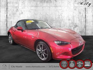 <em><strong>YOU WILL LOVE THE SUMMER ROADS IN THE 2021 MAZDA MX-5 GT. 4 CYLINDER, MANUAL TRANSMISSION, RED ON BLACK SOFT TOP. CHROME WHEELS  HELPS SET OFF THIS SEXY CAR! YOU CANT MISS WITH MAZDA CERTIFIED EITHER OFFERING YOU:</strong></em>

<em><strong>160 POINT INSPECTION</strong></em>

<em><strong>7 YEAR OR 140,000KM POWERTRAIN WARRANTY</strong></em>

<em><strong>FULL CARFAX REPORT</strong></em>

<em><strong>30 EXCHANGE PRIVILEGE</strong></em>

<em><strong>PROFESSIONALLY CLEANED AND DETAILED</strong></em>

<em><strong>CALL TODAY FOR YOUR TEST DRIVE!</strong></em>