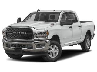 Our New, Diesel powered 2024 RAM 2500 Big Horn Crew Cab 4X4 with the Level 1 Equipment Pack and Sport Appearance Pack in Bright White is engineered to make quick work out of your challenging tasks! Motivated by a TurboCharged 6.7 Litre Cummins Diesel 6 Cylinder providing 370hp and 850lb-ft of torque to a 6 Speed Automatic transmission for terrific towing and hauling capability. A heavy-duty suspension is standard for a confident ride, and our Four Wheel Drive truck has no-nonsense good looks with eye-catching details. This mighty machine is ready to rule the road with our Level 1 Pack, which adds fog lamps, multifunction mirrors, and alloy wheels to chrome accents, body-color bumpers, a Class V receiver hitch, and a mighty RAM grille.  Big-time advantages in our Big Horn cabin include comfortable heated cloth front seats, a heated steering wheel, air conditioning, power accessories, door-sill scuff plates, pushbutton ignition, a 12V power outlet, keyless access, cruise control, and clever storage solutions. Our Level 1 Pack levels up with a leather-wrapped steering wheel and Uconnect 5 technology with an 8.4-inch touchscreen, WiFi compatibility, Android Auto®, Apple CarPlay®, voice control, Bluetooth®, and a six-speaker sound system.  RAM supplies a rearview camera, hill start assistance, trailer sway control, ABS, tire pressure monitoring, stability/traction control, advanced airbags, and more for safer days. That makes our 2500 Big Horn a great way to grow your business! Save this Page and Call for Availability. We Know You Will Enjoy Your Test Drive Towards Ownership!