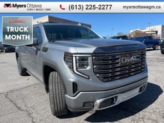 <b>IN STOCK </b><br>  <br> <br>  No matter where youre heading or what tasks need tackling, theres a premium and capable Sierra 1500 thats perfect for you. <br> <br>This 2024 GMC Sierra 1500 stands out in the midsize pickup truck segment, with bold proportions that create a commanding stance on and off road. Next level comfort and technology is paired with its outstanding performance and capability. Inside, the Sierra 1500 supports you through rough terrain with expertly designed seats and robust suspension. This amazing 2024 Sierra 1500 is ready for whatever.<br> <br> This sterling metallic crew cab 4X4 pickup   has an automatic transmission and is powered by a  420HP 6.2L 8 Cylinder Engine.<br> <br> Our Sierra 1500s trim level is Denali Ultimate. This unmistakable GMC Sierra 1500 Denali Ultimate comes fully loaded with luxurious full grain leather seats and authentic open-pore wood trim, a signature Denali Vader chrome grille and exclusive aluminum wheels, plus a massive 13.4 inch touchscreen display that is paired with wireless Apple CarPlay and Android Auto, a premium 12-speaker Bose audio system, SiriusXM, and a 4G LTE hotspot. Additionally, this stunning pickup truck also features heated and cooled front seats and heated second row seats, a spray-in bedliner, wireless device charging, IntelliBeam LED headlights, remote engine start, forward collision warning and lane keep assist, a trailer-tow package with hitch guidance, LED cargo area lighting, ultrasonic parking sensors, an HD surround vision camera, heads up display, trailer blind spot detection plus so much more!<br><br> <br>To apply right now for financing use this link : <a href=https://creditonline.dealertrack.ca/Web/Default.aspx?Token=b35bf617-8dfe-4a3a-b6ae-b4e858efb71d&Lang=en target=_blank>https://creditonline.dealertrack.ca/Web/Default.aspx?Token=b35bf617-8dfe-4a3a-b6ae-b4e858efb71d&Lang=en</a><br><br> <br/> Total  cash rebate of $6500 is reflected in the price. Credit includes $6,500 Non Stackable Delivery Allowance  Incentives expire 2024-04-30.  See dealer for details. <br> <br><br> Come by and check out our fleet of 40+ used cars and trucks and 150+ new cars and trucks for sale in Ottawa.  o~o