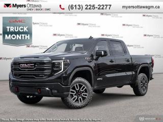 <b>IN STOCK</b><br>  <br> <br>  Astoundingly advanced and exceedingly premium, this 2024 GMC Sierra 1500 is designed for pickup excellence. <br> <br>This 2024 GMC Sierra 1500 stands out in the midsize pickup truck segment, with bold proportions that create a commanding stance on and off road. Next level comfort and technology is paired with its outstanding performance and capability. Inside, the Sierra 1500 supports you through rough terrain with expertly designed seats and robust suspension. This amazing 2024 Sierra 1500 is ready for whatever.<br> <br> This onyx black Crew Cab 4X4 pickup   has an automatic transmission and is powered by a  420HP 6.2L 8 Cylinder Engine.<br> <br> Our Sierra 1500s trim level is AT4X. Taking your off road adventures to the max, this highly capable GMC Sierra 1500 AT4X comes fully loaded with an upgraded off-road suspension that features Multimatic DSSV spool-valve dampers and underbody skid plates, full grain leather seats with authentic Vanta Ash wood trim, exclusive aluminum wheels, body-coloured exterior accents and a massive 13.4 inch touchscreen display that features wireless Apple CarPlay and Android Auto, 12 speaker Bose premium audio system, SiriusXM, and a 4G LTE hotspot. Additionally, this amazing pickup truck also features a power sunroof, spray-in bedliner, wireless device charging, IntelliBeam LED headlights, remote engine start, forward collision warning and lane keep assist, a trailer-tow package with hitch guidance, LED cargo area lighting, heads up display, heated and cooled seats with massage function, ultrasonic parking sensors, an HD surround vision camera plus so much more! This vehicle has been upgraded with the following features: Head Up Display,  Sunroof,  Off Road Suspension,  Bose Premium Audio,  Leather Seats,  Cooled Seats,  Skid Plates. <br><br> <br>To apply right now for financing use this link : <a href=https://creditonline.dealertrack.ca/Web/Default.aspx?Token=b35bf617-8dfe-4a3a-b6ae-b4e858efb71d&Lang=en target=_blank>https://creditonline.dealertrack.ca/Web/Default.aspx?Token=b35bf617-8dfe-4a3a-b6ae-b4e858efb71d&Lang=en</a><br><br> <br/> Total  cash rebate of $6500 is reflected in the price. Credit includes $6,500 Non Stackable Delivery Allowance  Incentives expire 2024-04-30.  See dealer for details. <br> <br><br> Come by and check out our fleet of 40+ used cars and trucks and 150+ new cars and trucks for sale in Ottawa.  o~o