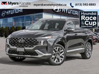 <b>Cooled Seats,  Leather Seats,  Premium Audio,  HUD,  360 Camera!</b><br> <br> <br> <br>  For adventure, readiness, and outstanding style, this 2023 Santa Fe is an easy choice. <br> <br>Refinement wrapped in ruggedness, capability married to style, and adventure ready attitude paired to a comfortable drive. These things make this 2023 Santa Fe an amazing SUV. If you need a ready to go SUV that makes every errand an adventure and makes every adventure a journey, this 2023 Santa Fe was made for you.<br> <br> This nocturne gry SUV  has an automatic transmission and is powered by a  281HP 2.5L 4 Cylinder Engine.<br> <br> Our Santa Fes trim level is Ultimate Calligraphy AWD. Presenting the ultimate Santa Fe experience, this Ultimate Calligraphy trim rewards you with Nappa leather upholstery, ventilated and heated seats with power adjustment and lumbar support, a sonorous 12-speaker Harman Kardon premium audio system, a drivers heads up display unit, a 360-degree camera system and a power liftgate, along with an express open/close glass sunroof, a heated leather-wrapped steering wheel, proximity keyless entry with remote start, LED lights with automatic high beams, and a 10.25-inch infotainment screen bundled with Apple CarPlay and Android Auto, and navigation. Road safety is assured thanks to blind spot detection, adaptive cruise control, lane keeping assist, lane departure warning, forward and rear collision mitigation, rear parking sensors, and a rear view camera. Additional features include towing equipment with trailer sway control, dual-zone climate control, and even more. This vehicle has been upgraded with the following features: Cooled Seats,  Leather Seats,  Premium Audio,  Hud,  360 Camera,  Power Liftgate,  Sunroof. <br><br> <br>To apply right now for financing use this link : <a href=https://www.myerskanatahyundai.com/finance/ target=_blank>https://www.myerskanatahyundai.com/finance/</a><br><br> <br/> Weve discounted this vehicle $4000.    6.99% financing for 96 months. <br> Buy this vehicle now for the lowest weekly payment of <b>$158.61</b> with $0 down for 96 months @ 6.99% APR O.A.C. ( Plus applicable taxes -  $2596 and licensing fees    ).  Incentives expire 2024-05-31.  See dealer for details. <br> <br>This vehicle is located at Myers Kanata Hyundai 400-2500 Palladium Dr Kanata, Ontario. <br><br> Come by and check out our fleet of 30+ used cars and trucks and 40+ new cars and trucks for sale in Kanata.  o~o