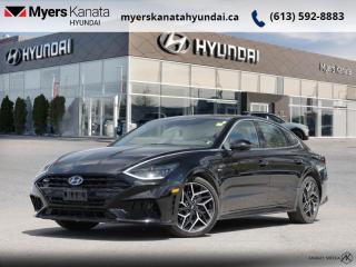 <b>Sunroof,  Heated Seats,  Dinamica Seats,  Lane Keep Assist,  Collision Mitigation!</b><br> <br>    With exceptional styling, impressive on road handling and an incredible list of features, its hard not to instantly fall in love with this 2021 Sonata. This  2021 Hyundai Sonata is for sale today in Kanata. <br> <br>The very stylish design of this 2021 Hyundai Sonata is only the beginning. Inside, youll be impressed by the vast amounts of features that make your drive better. Youll also feel added peace of mind with a number of available Hyundai SmartSense safety technologies that actively monitor your surroundings. For a look at the sedan of the future, check out this 2021 Hyundai Sonata.This  sedan has 59,314 kms. Its  black in colour  . It has an automatic transmission and is powered by a  290HP 2.5L 4 Cylinder Engine. <br> <br> Our Sonatas trim level is 2.5T N Line. This Sonata N Line is the top of Sonata performance and style with unique wheels, special N Line logos and styling, chrome and black exterior trim, Dinamica synthetic leather/suede seats with red accents, aluminum pedals, liquid chrome interior accents, a sunroof, digital instrument cluster, and a proximity key. It also has great tech, like Android Auto, Apple CarPlay, HD radio, touchscreen infotainment, soft touch interior materials, heated leather steering wheel, heated seats, remote start, adaptive cruise with stop and go, collision mitigation, and lane keep assist. You also get great style with alloy wheels, LED lighting with automatic headlamps and high beams, and heated and powered side mirror turn signals and blind spot indicators. This vehicle has been upgraded with the following features: Sunroof,  Heated Seats,  Dinamica Seats,  Lane Keep Assist,  Collision Mitigation,  Proximity Key,  Apple Carplay. <br> <br>To apply right now for financing use this link : <a href=https://www.myerskanatahyundai.com/finance/ target=_blank>https://www.myerskanatahyundai.com/finance/</a><br><br> <br/><br> Buy this vehicle now for the lowest weekly payment of <b>$97.44</b> with $0 down for 96 months @ 8.99% APR O.A.C. ( Plus applicable taxes -  and licensing fees   ).  See dealer for details. <br> <br>Smart buyers buy at Myers where all cars come Myers Certified including a 1 year tire and road hazard warranty (some conditions apply, see dealer for full details.)<br> <br>This vehicle is located at Myers Kanata Hyundai 400-2500 Palladium Dr Kanata, Ontario.<br>*LIFETIME ENGINE TRANSMISSION WARRANTY NOT AVAILABLE ON VEHICLES WITH KMS EXCEEDING 140,000KM, VEHICLES 8 YEARS & OLDER, OR HIGHLINE BRAND VEHICLE(eg. BMW, INFINITI. CADILLAC, LEXUS...)<br> Come by and check out our fleet of 30+ used cars and trucks and 40+ new cars and trucks for sale in Kanata.  o~o