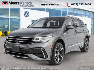 <b>Leather Seats!</b><br> <br> <br> <br>  Everything from capacity, capability, comfort, and ease of use was designed with relentless purpose on this 2023 Tiguan. <br> <br>Whether its a weekend warrior or the daily driver this time, this 2024 Tiguan makes every experience easier to manage. Cutting edge tech, both inside the cabin and under the hood, allow for safe, comfy, and connected rides that keep the whole party going. The crossover of the future is already here, and its called the Tiguan.<br> <br> This platinum gray metallic SUV  has an automatic transmission and is powered by a  2.0L I4 16V GDI DOHC Turbo engine.<br> <br> Our Tiguans trim level is Highline R-Line. This range-topping Tiguan Highline R-Line is fully-loaded with ventilated and heated leather-wrapped seats with power adjustment, lumbar support and memory function, a heated leather-wrapped steering wheel, an 8-speaker Fender audio system with a subwoofer, adaptive cruise control, a 360-camera with aerial view, park distance control with automated parking sensors, and remote engine start. Additional features include an express open/close sunroof with tilt and slide functions and a power sunshade, rain detecting wipers with heated jets, a power liftgate, 4G LTE mobile hotspot internet access, and an 8-inch infotainment screen with satellite navigation, wireless Apple CarPlay and Android Auto, and SiriusXM streaming radio. Safety features also include blind spot detection, lane keep assist, lane departure warning, VW Car-Net Safe & Secure, forward and rear collision mitigation, and autonomous emergency braking. This vehicle has been upgraded with the following features: Leather Seats. <br><br> <br>To apply right now for financing use this link : <a href=https://www.myersvw.ca/en/form/new/financing-request-step-1/44 target=_blank>https://www.myersvw.ca/en/form/new/financing-request-step-1/44</a><br><br> <br/>    4.99% financing for 84 months. <br> Buy this vehicle now for the lowest bi-weekly payment of <b>$364.28</b> with $0 down for 84 months @ 4.99% APR O.A.C. ( taxes included, $1071 (OMVIC fee, Air and Tire Tax, Wheel Locks, Admin fee, Security and Etching) is included in the purchase price.    ).  Incentives expire 2024-05-31.  See dealer for details. <br> <br> <br>LEASING:<br><br>Estimated Lease Payment: $277 bi-weekly <br>Payment based on 3.99% lease financing for 48 months with $0 down payment on approved credit. Total obligation $28,842. Mileage allowance of 16,000 KM/year. Offer expires 2024-05-31.<br><br><br>Call one of our experienced Sales Representatives today and book your very own test drive! Why buy from us? Move with the Myers Automotive Group since 1942! We take all trade-ins - Appraisers on site!<br> Come by and check out our fleet of 40+ used cars and trucks and 120+ new cars and trucks for sale in Kanata.  o~o