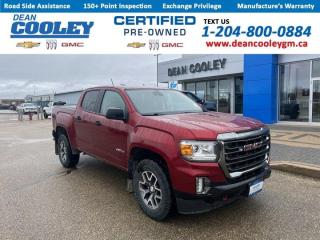2021, AT4, Four Wheel Drive, 3.6 Liter V6, Heated SteeringTake your place behind the wheel of our 2021 GMC Canyon AT4 - Leather Crew Cab 4X4 in Cayenne Red Tintcoat that carries you in confident style on the road and off! Motivated by a 3.6 Litre V6 offering 308hp paired with an 8 Speed Automatic transmission so you can manage your days with ease. Well equipped for the trail with a standard off-road suspension, this Four Wheel Drive truck also rewards you with approximately 10.7L/100km on the highway. Our Canyon stands out from the crowd with an exclusive AT4 grille set off by LED lighting, fog lamps, alloy wheels, red recovery hooks, a CornerStep rear bumper, and an EZ Lift and Lower tailgate.Our AT4 - Leather lives up to its name with comfortable leather heated power front seats, a leather heated steering wheel, automatic climate control, cruise control, remote start, aluminum trim, and technology that comes in handy on the road or off. With an 8-inch touchscreen, Apple CarPlay/Android Auto, Bluetooth, WiFi compatibility, wireless charging, and a six-speaker audio system, you can stay in touch even on the go.GMC helps keep you out of harms way with an HD rearview camera, StabiliTrak with traction control, ABS, advanced airbags, and confidence-inspiring technology for teen drivers. With all that and more, our Canyon AT4 - Leather keeps on trucking! Why Dean Cooley GM? Dean Cooley GM in Dauphin is very proud to have been serving the parkland area since 1995. Selling brand new Chevrolet, Buick and GMC vehicles as well as certified pre-owned vehicles. Our financial experts are located in-house and can offer you the financing and leasing options that are best for you with fast, easy and approval in minutes. We have a state of the art service department with a collision and glass center with highly trained and experienced technicians to look after all of your repair needs. Our parts department is well stocked with all the parts you may need, as well as accessories and a great selection of tires. We also have a detail center, to look after cleaning your vehicle whenever necessary and make it look brand new again. Dean Cooley GM is proud to be a part of the parkland area and supporting many charities and organizations. So, for all of your automotive needs, stop down Dean Cooley GM, 1600 Main Street S. in Dauphin. Dealer permit #1693