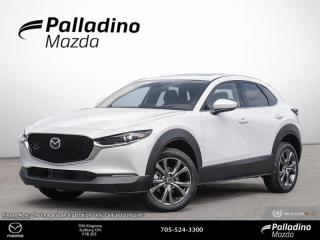 <b>Navigation,  Leather Seats,  Premium Audio,  HUD,  Sunroof!</b><br> <br> <br> <br>  The versatile design of the 2024 Mazda CX-30 offers ease and agility without compromising on capability and space. <br> <br>Designed for an effortless drive, the luxurious CX-30 is sure to impress. Its refined cabin is quiet, instilling a feeling of tranquility behind the wheel. With plenty of cabin space, this gorgeous compact SUV is ready to handle any task you put in front of it. Innovative performance is not just about power, its about a responsive and engaging drive that connects you to the road.<br> <br> This snowflake white SUV  has an automatic transmission and is powered by a  2.5L I4 16V GDI DOHC engine.<br> <br> Our CX-30s trim level is GT. This range-topping CX-30 GT is loaded with genuine leather upholstery, a sonorous 12-speaker Bose premium audio system, inbuilt navigation, a drivers heads up display, a power liftgate for rear cargo access, an express open/close glass sunroof, and unique gunmetal finish alloy wheels. Standard features also include adaptive cruise control, a heated steering wheel, heated front seats, 60-40 folding bench rear seats, proximity key with push button start, Apple CarPlay, Android Auto, and an 8.8-inch infotainment screen. Additional features include active lane keeping assist, lane departure warning, rear cross-traffic alert with automatic emergency braking, blind spot monitoring, rear cross traffic alert, front and rear cupholders, smart device remote engine start, LED headlights with perimeter approach lights, and even more! This vehicle has been upgraded with the following features: Navigation,  Leather Seats,  Premium Audio,  Hud,  Sunroof,  Power Liftgate,  Adaptive Cruise Control. <br><br> <br>To apply right now for financing use this link : <a href=https://www.palladinomazda.ca/finance/ target=_blank>https://www.palladinomazda.ca/finance/</a><br><br> <br/>    Incentives expire 2024-05-31.  See dealer for details. <br> <br>Palladino Mazda in Sudbury Ontario is your ultimate resource for new Mazda vehicles and used Mazda vehicles. We not only offer our clients a large selection of top quality, affordable Mazda models, but we do so with uncompromising customer service and professionalism. We takes pride in representing one of Canadas premier automotive brands. Mazda models lead the way in terms of affordability, reliability, performance, and fuel efficiency.<br> Come by and check out our fleet of 90+ used cars and trucks and 110+ new cars and trucks for sale in Sudbury.  o~o