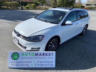EXCEPTIONALLY CLEAN LOCAL CAR WITH NO ACCIDENTS. LOADED WITH EVERY FEATURE, GREAT FINANCING, FREE WARRANTY, FULLY INSPECTED W/BCAA MEMBERSHIP!<br /><br />Welcome to the Automarket, we are a community dealership for over 40 years. We are featuring a spectyacularly beautiful Golf Sportwagon with Heated Leatherette, Panoroamic Moonroof, Navigation, Camera, Bleutooth Telephone, Aloloy Wheels and all of the Power Features. <br /><br />This is a Local car with massive service history and No Accident Claims. Having been fully inspected, we know that the Tires are 65% New on the front and 80% New in the rear. The Brakes are Brand New in the Front and 70% New in the Rear. The Battery and Coolant have been tested, the oil has been changed and we have fully detailed the vehicle for your safety and enjoyment.<br /><br />2 LOCATIONS TO SERVE YOU, BE SURE TO CALL FIRST TO CONFIRM WHERE THE VEHICLE IS PARKED<br />WHITE ROCK 604-542-4970 LANGLEY 604-533-1310 OWNER'S CELL 604-649-0565<br /><br />We are a family owned and operated business since 1983 and we are committed to offering outstanding vehicles backed by exceptional customer service, now and in the future.<br />What ever your specific needs may be, we will custom tailor your purchase exactly how you want or need it to be. All you have to do is give us a call and we will happily walk you through all the steps with no stress and no pressure.<br />WE ARE THE HOUSE OF YES?<br />ADDITIONAL BENFITS WHEN BUYING FROM SK AUTOMARKET:<br />ON SITE FINANCING THROUGH OUR 17 AFFILIATED BANKS AND VEHICLE FINANCE COMPANIES<br />IN HOUSE LEASE TO OWN PROGRAM.<br />EVRY VEHICLE HAS UNDERGONE A 120 POINT COMPREHENSIVE INSPECTION<br />EVERY PURCHASE INCLUDES A FREE POWERTRAIN WARRANTY<br />EVERY VEHICLE INCLUDES A COMPLIMENTARY BCAA MEMBERSHIP FOR YOUR SECURITY<br />EVERY VEHICLE INCLUDES A CARFAX AND ICBC DAMAGE REPORT<br />EVERY VEHICLE IS GUARANTEED LIEN FREE<br />DISCOUNTED RATES ON PARTS AND SERVICE FOR YOUR NEW CAR AND ANY OTHER FAMILY CARS THAT NEED WORK NOW AND IN THE FUTURE.<br />36 YEARS IN THE VEHICLE SALES INDUSTRY<br />A+++ MEMBER OF THE BETTER BUSINESS BUREAU<br />RATED TOP DEALER BY CARGURUS 2 YEARS IN A ROW<br />MEMBER IN GOOD STANDING WITH THE VEHICLE SALES AUTHORITY OF BRITISH COLUMBIA<br />MEMBER OF THE AUTOMOTIVE RETAILERS ASSOCIATION<br />COMMITTED CONTRIBUTER TO OUR LOCAL COMMUNITY AND THE RESIDENTS OF BC<br /><br /> This vehicle has been Fully Inspected, Certified and Qualifies for Our Free Extended Warranty.Don't forget to ask about our Great Finance and Lease Rates. We also have a Options for Buy Here Pay Here and Lease to Own for Good Customers in Bad Situations. 2 locations to help you, White Rock and Langley. Be sure to call before you come to confirm the vehicles location and availability or look us up at www.automarketsales.com. White Rock 604-542-4970 and Langley 604-533-1310. Serving Surrey, Delta, Langley, Richmond, Vancouver, all of BC and western Canada. Financing & leasing available. CALL SK AUTOMARKET LTD. 6045424970. Call us toll-free at 1 877 813-6807. $495 Documentation fee and applicable taxes are in addition to advertised prices.<br />LANGLEY LOCATION DEALER# 40038<br />S. SURREY LOCATION DEALER #9987<br />